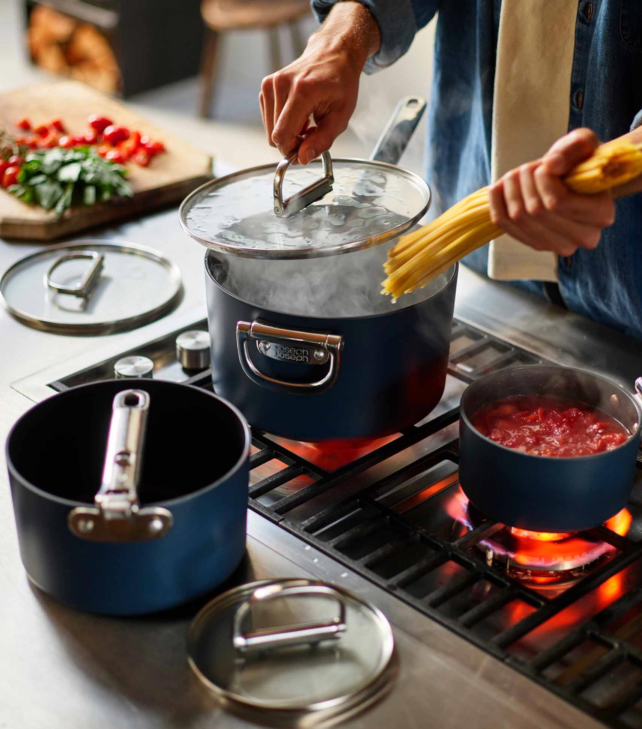 Batería de cocina en aluminio Space 9 piezas azul