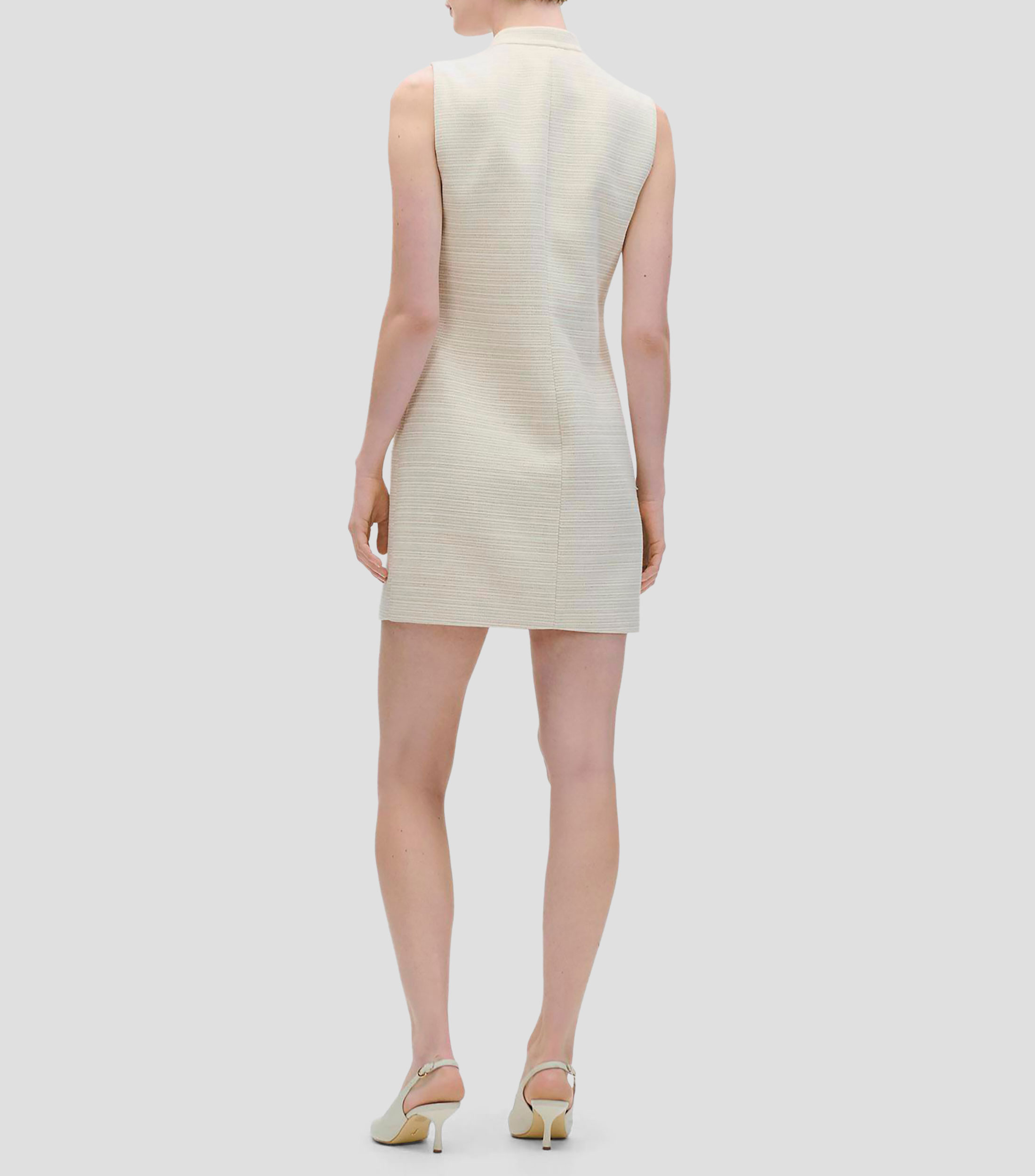 Vestido Jacquard A Rayas con Lúrex Cuello Mao y Cierre Mujer