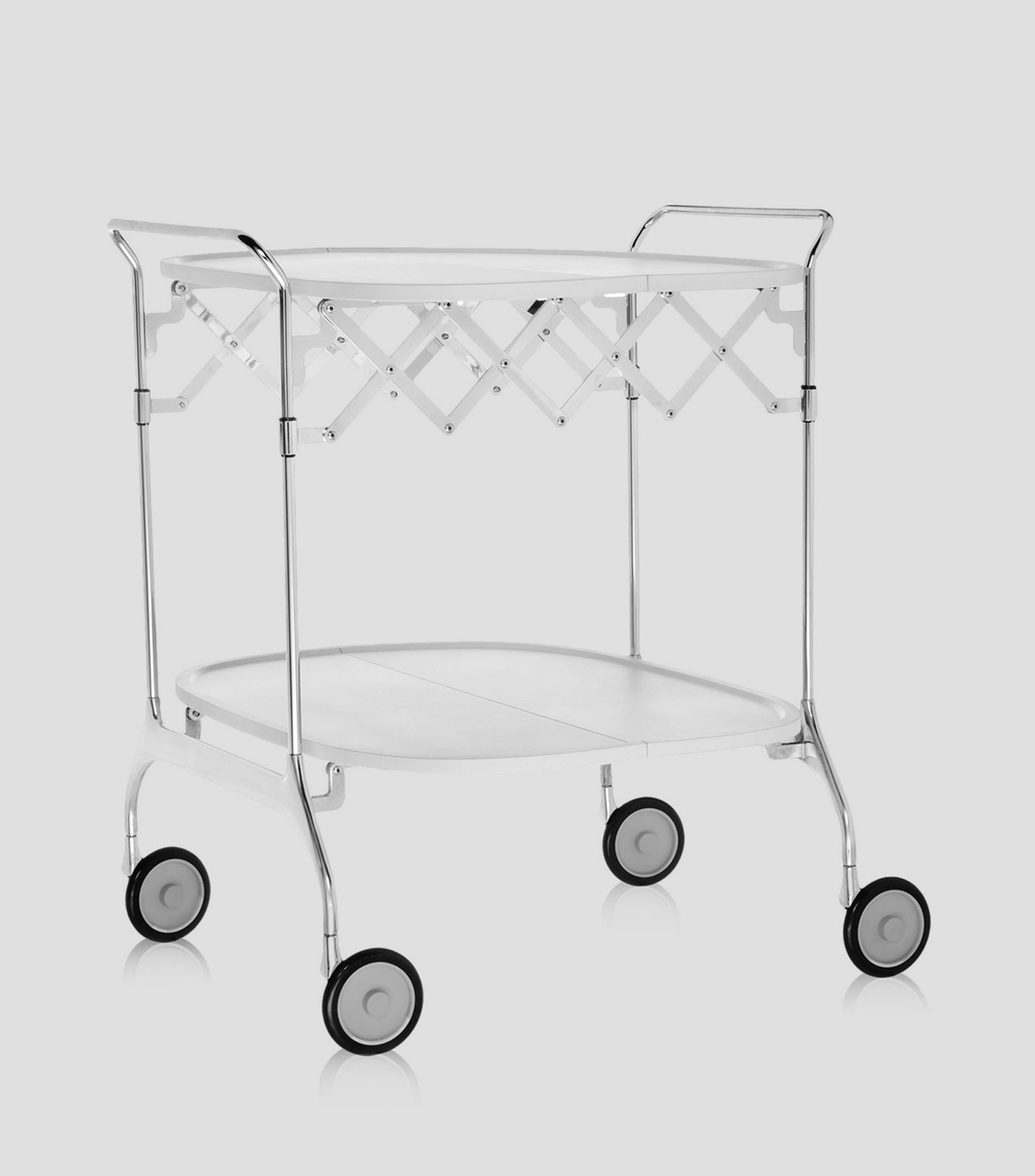 Carro de servicio Plegable Gastone en acero cromado blanco