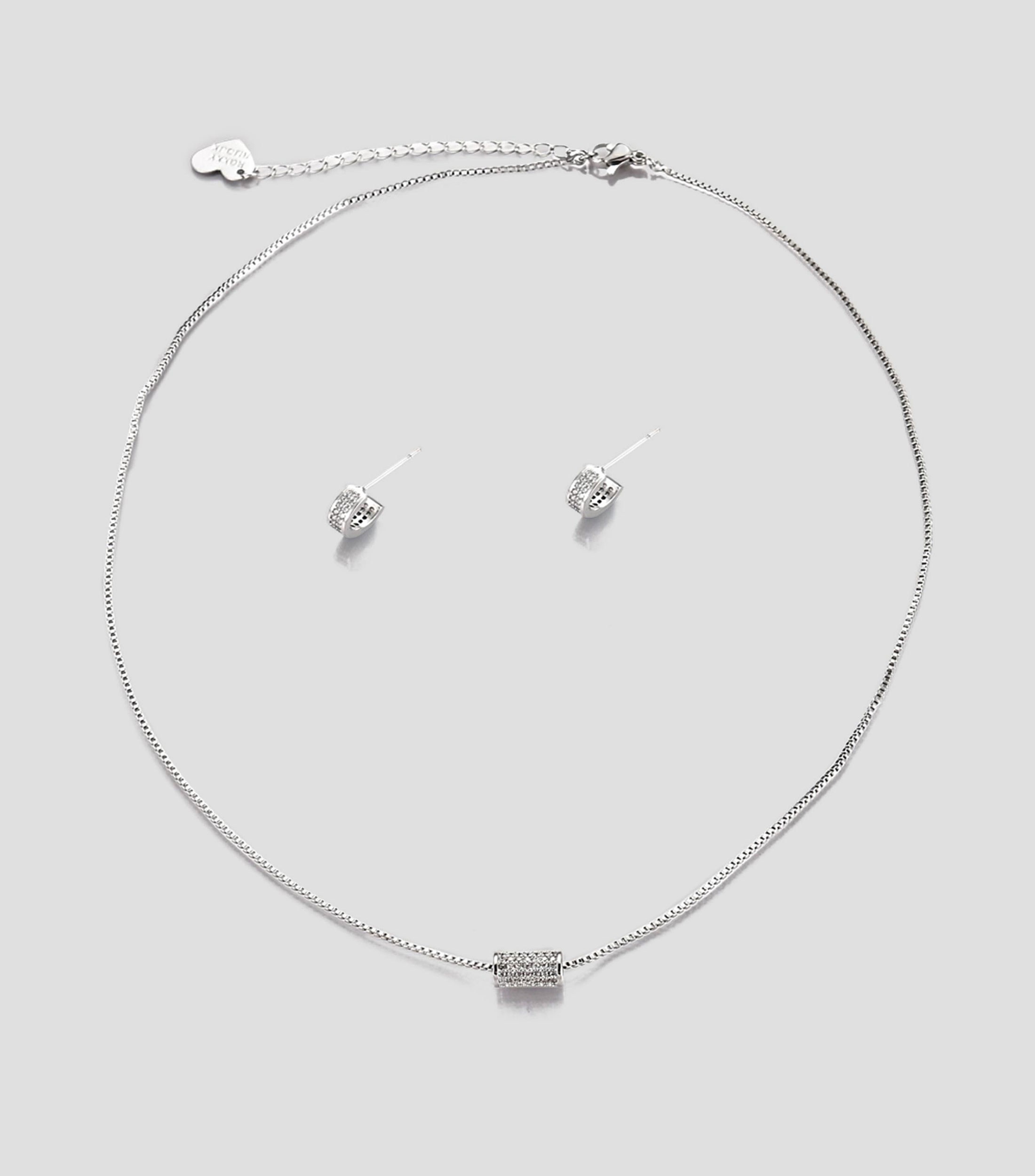 Set de collar y aretes cilindro con zirconias Mujer