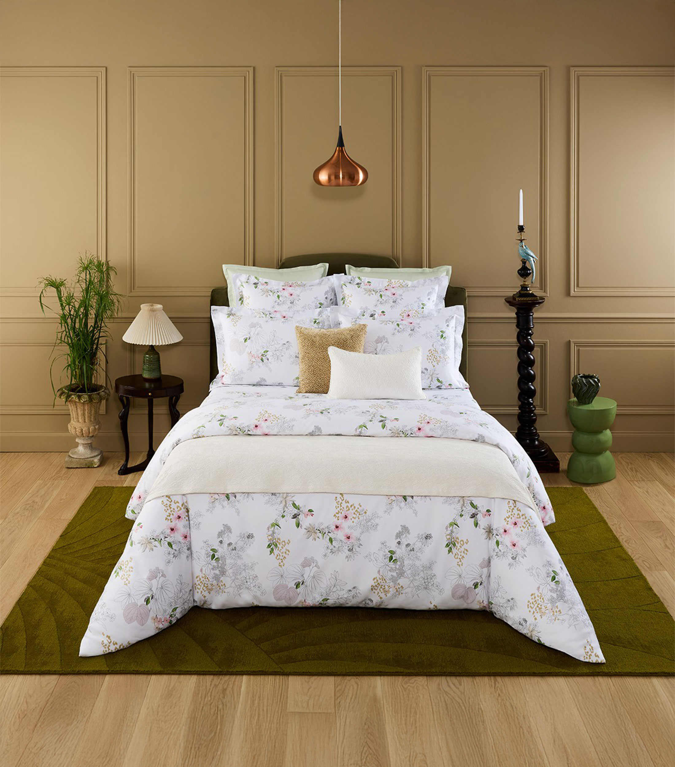 Sábana plana matrimonial/queen size en algodón Orchidée multicolor