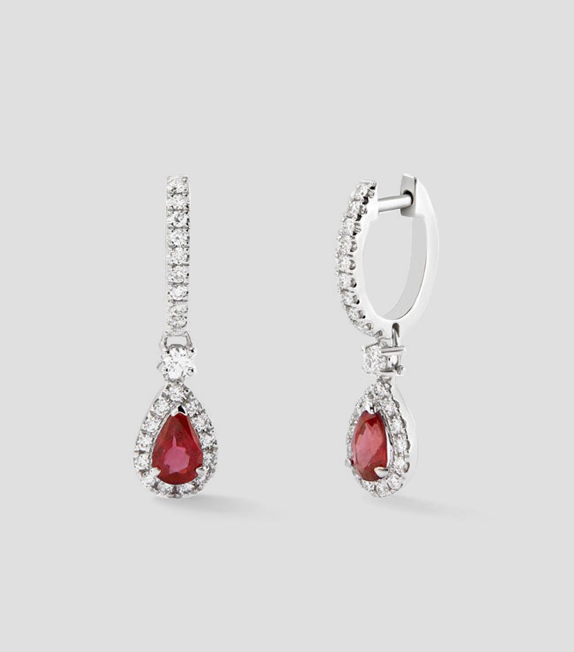 Pendientes en oro blanco 18 Kilates con Rubi Mujer