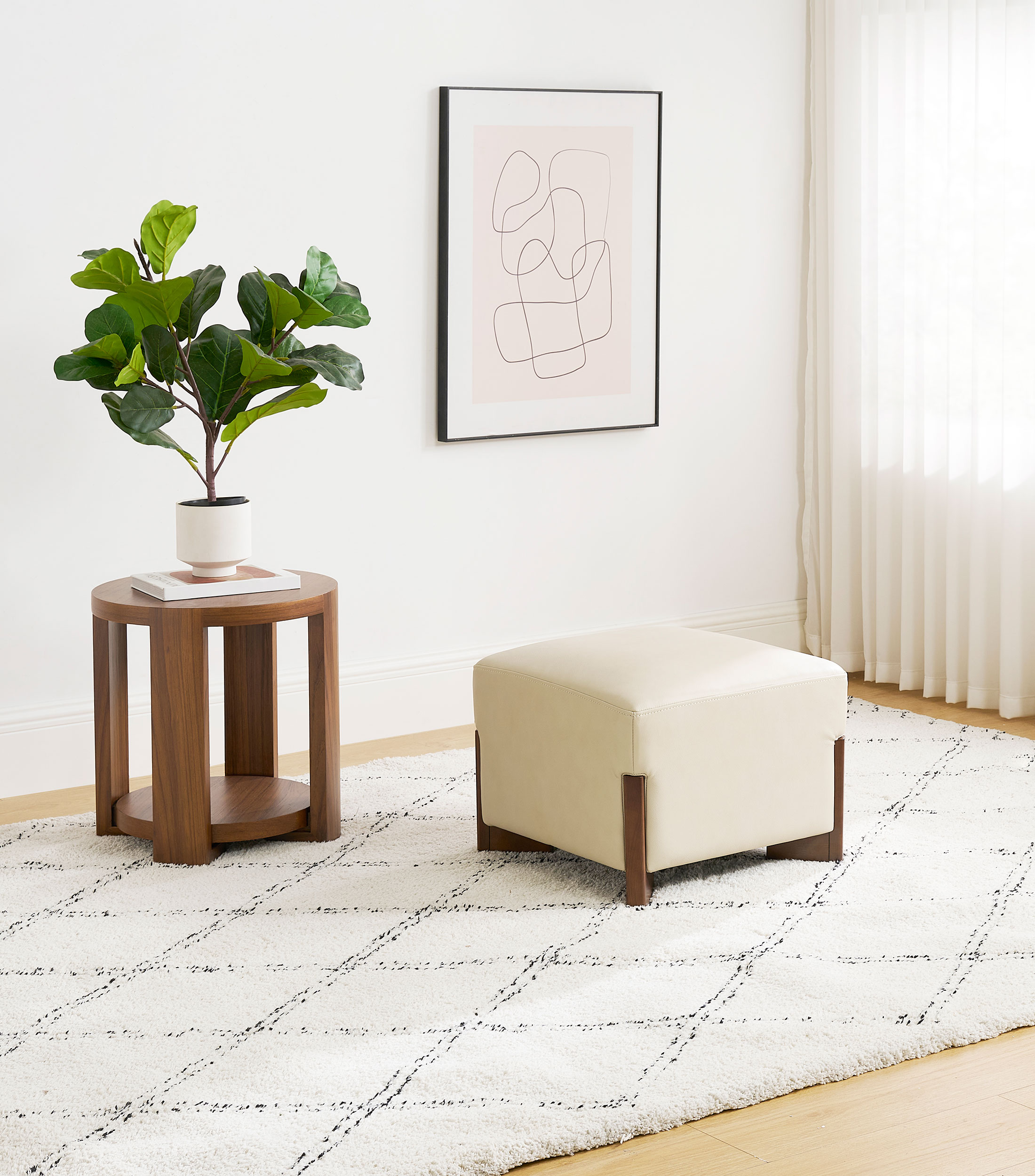 Taburete Cream de piel