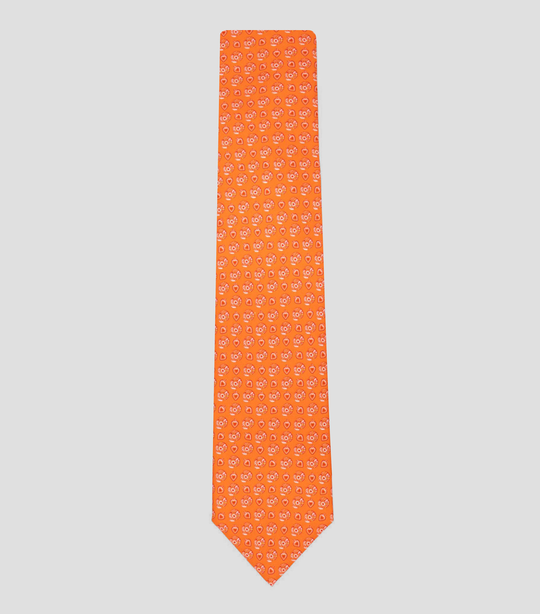 Corbata ancha en seda naranja estampada Día de Muertos Calaverita