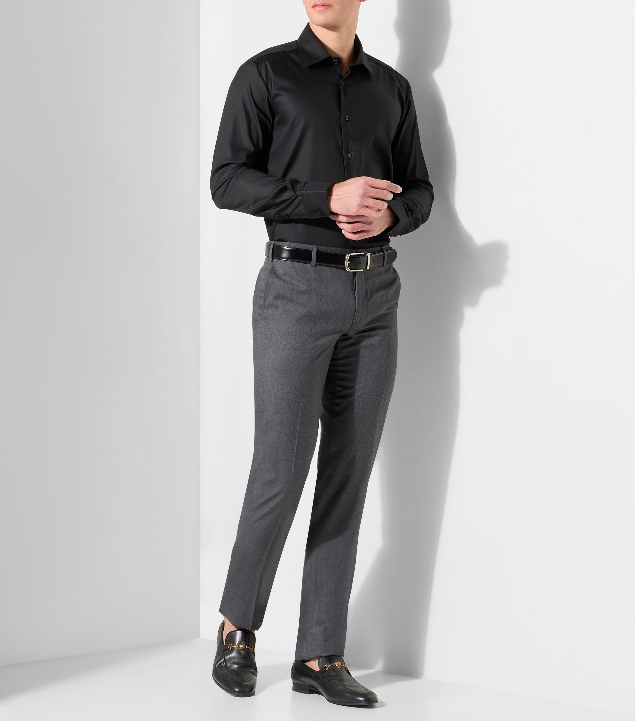 Camisa de vestir lisa con manga larga Hombre