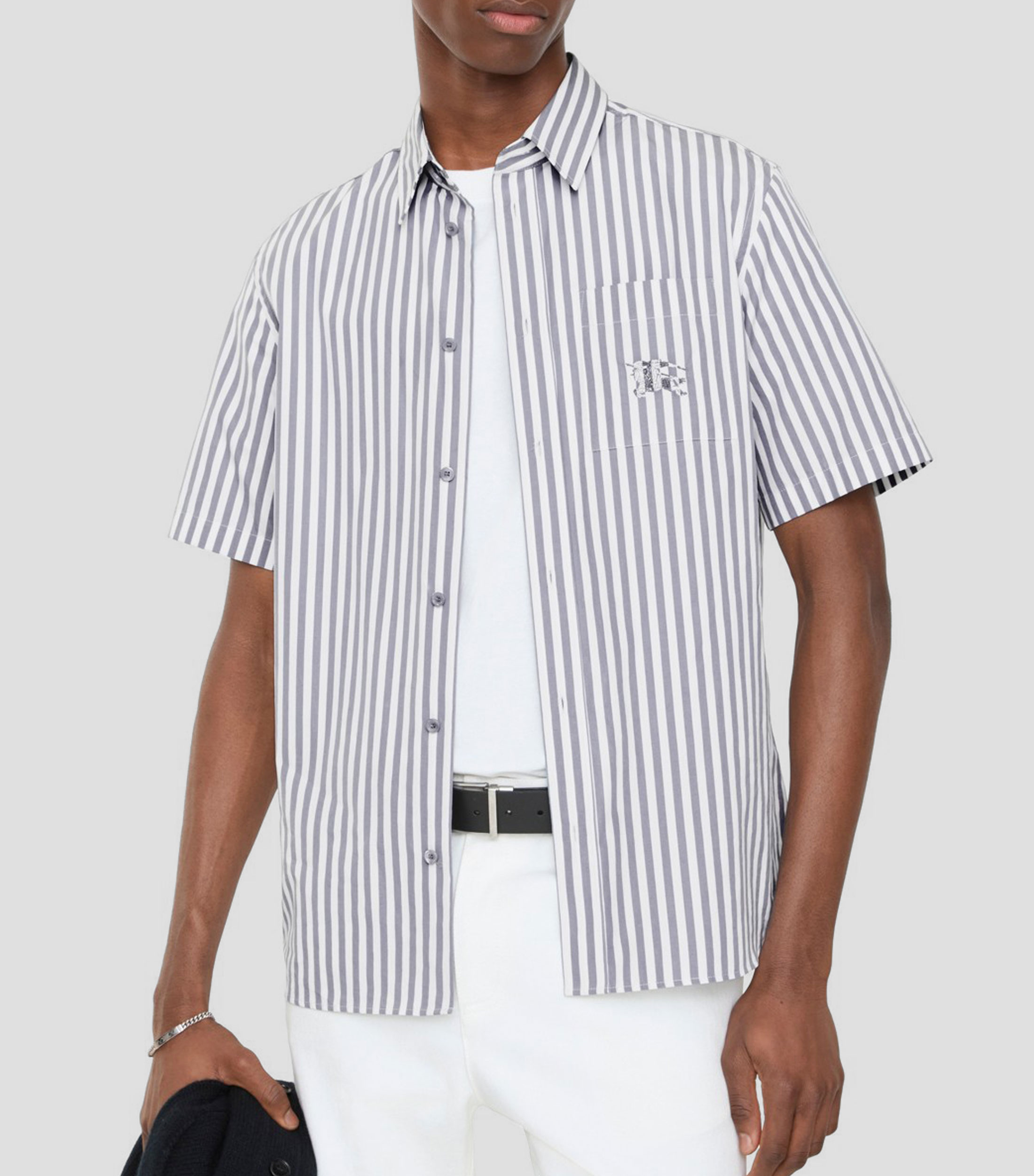 Camisa de rayas manga corta Hombre