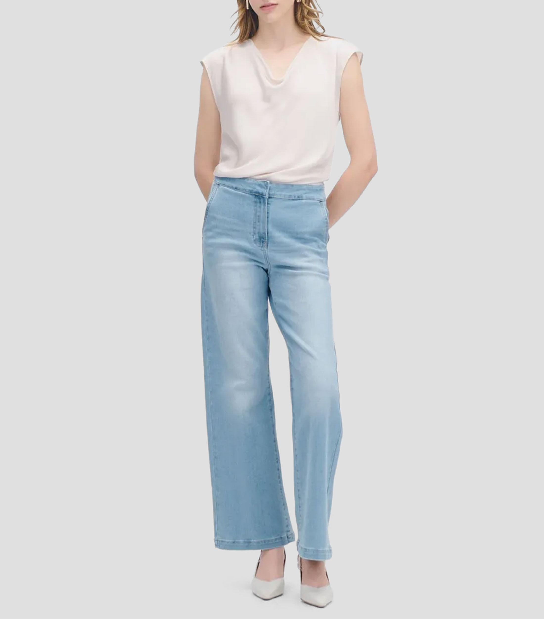 Blusa de satín escote drapeado champagne Mujer