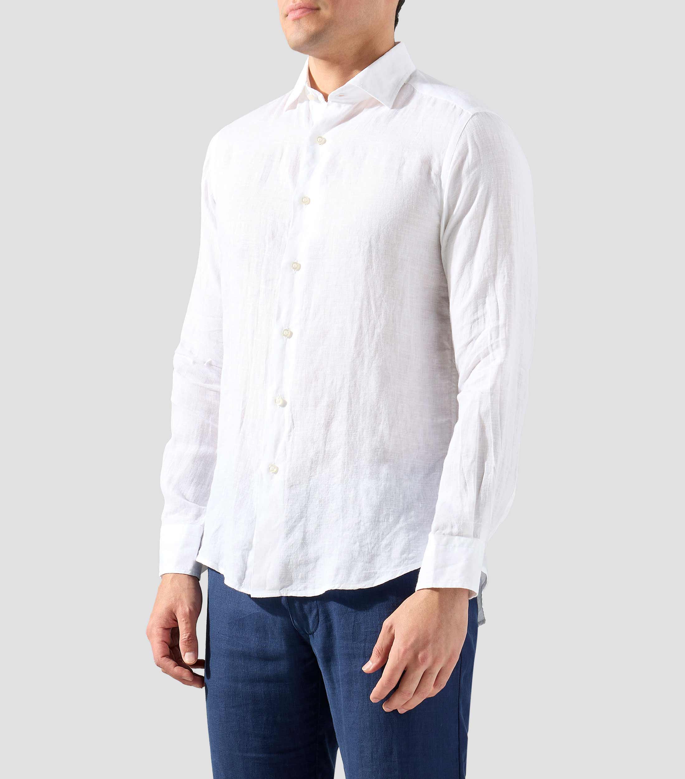 Camisa lisa en lino con manga larga Hombre