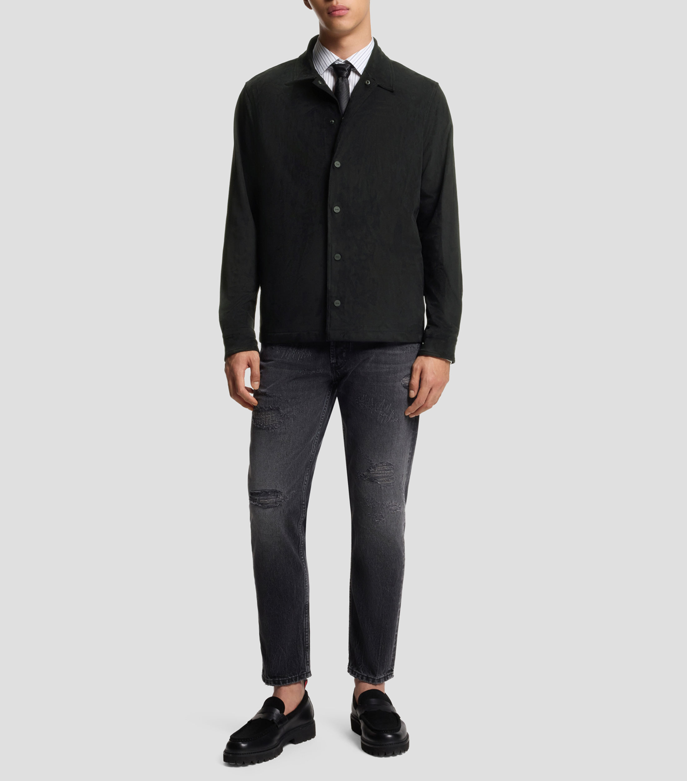 Camisa oversized de piel sintética con bolsillos laterales Hombre