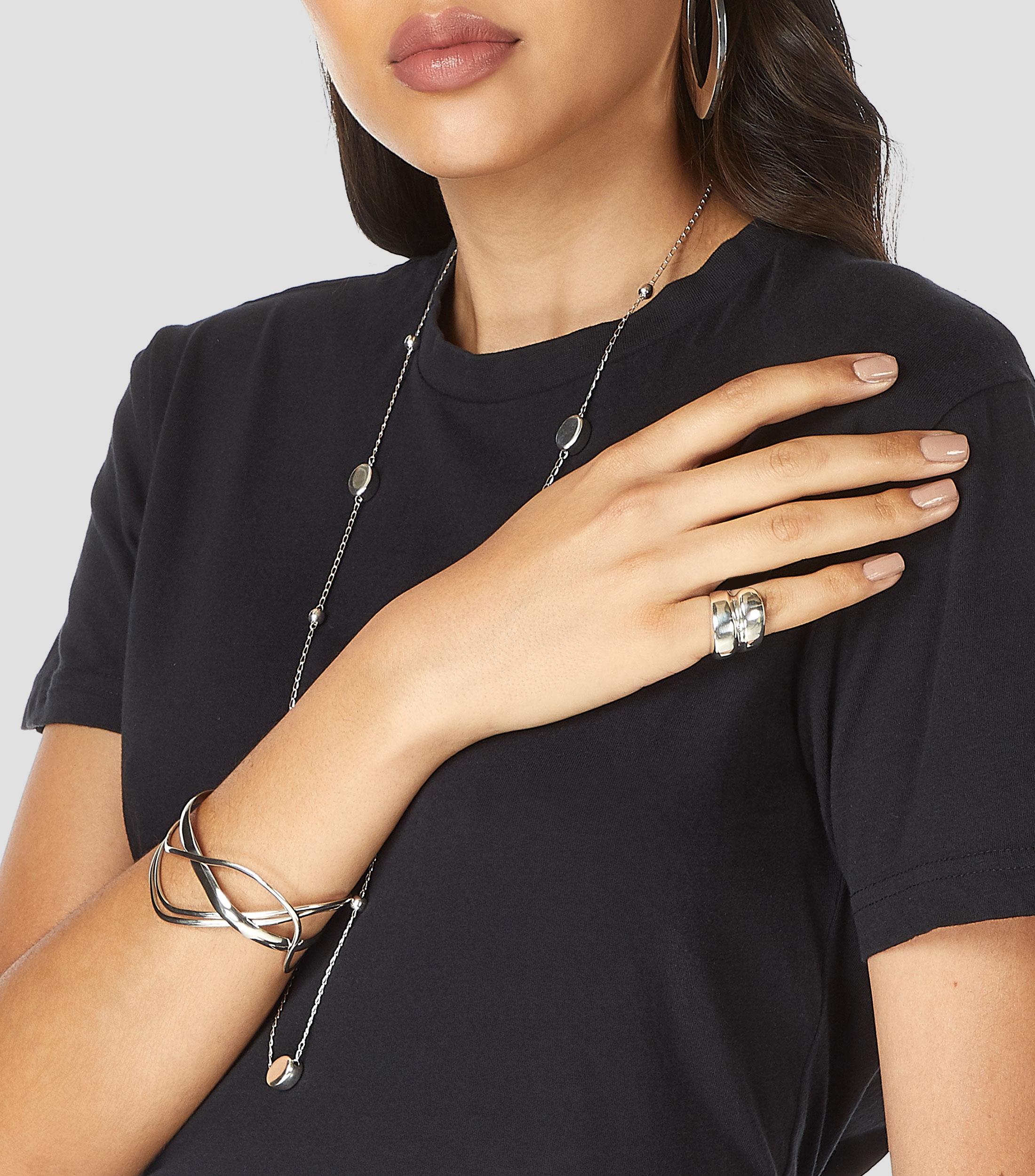 Anillo en plata con dos gotas lisas alargadas Talla 16 Mujer