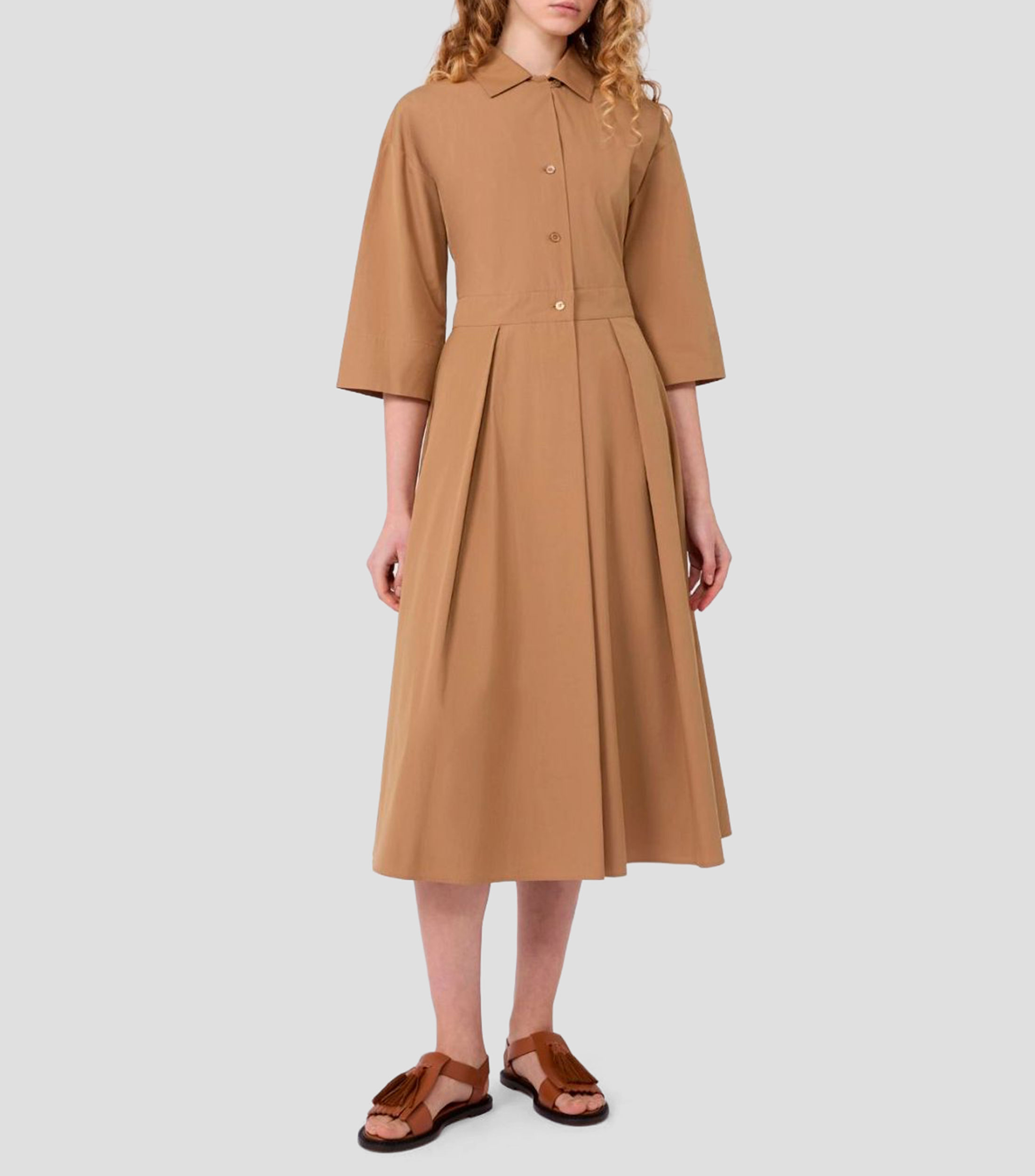 Vestido Midi manga 3/4 liso Mujer