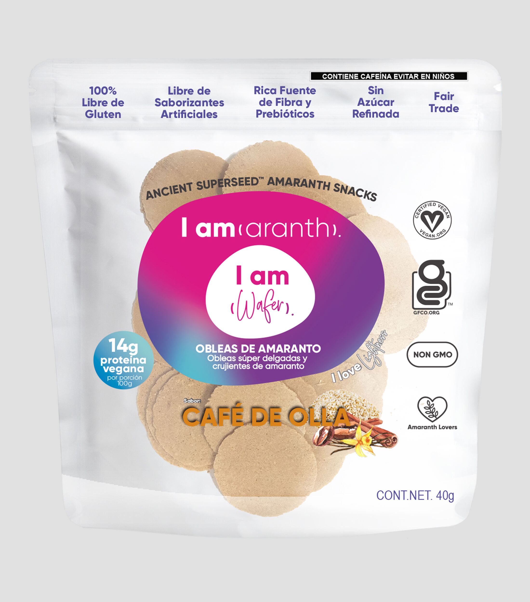 Obleas de amaranto sabor café de olla, 40 g