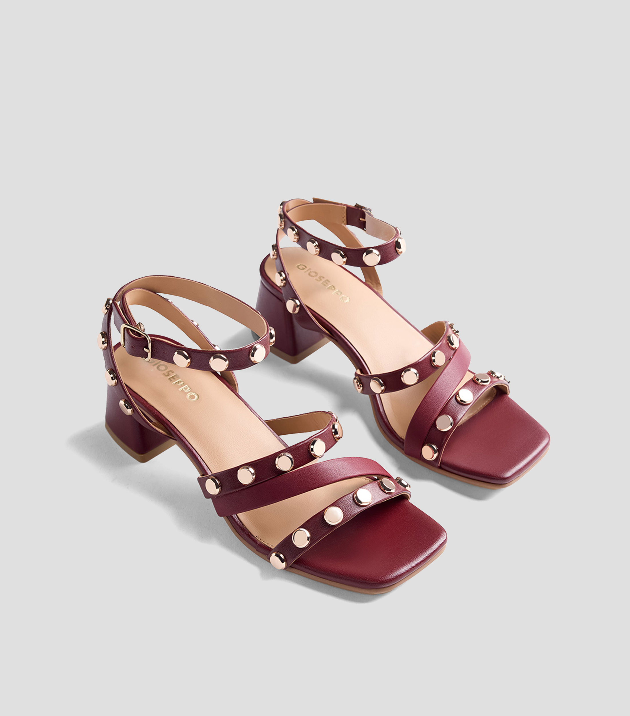 Sandalias de tacón bajo ancho en piel Mujer