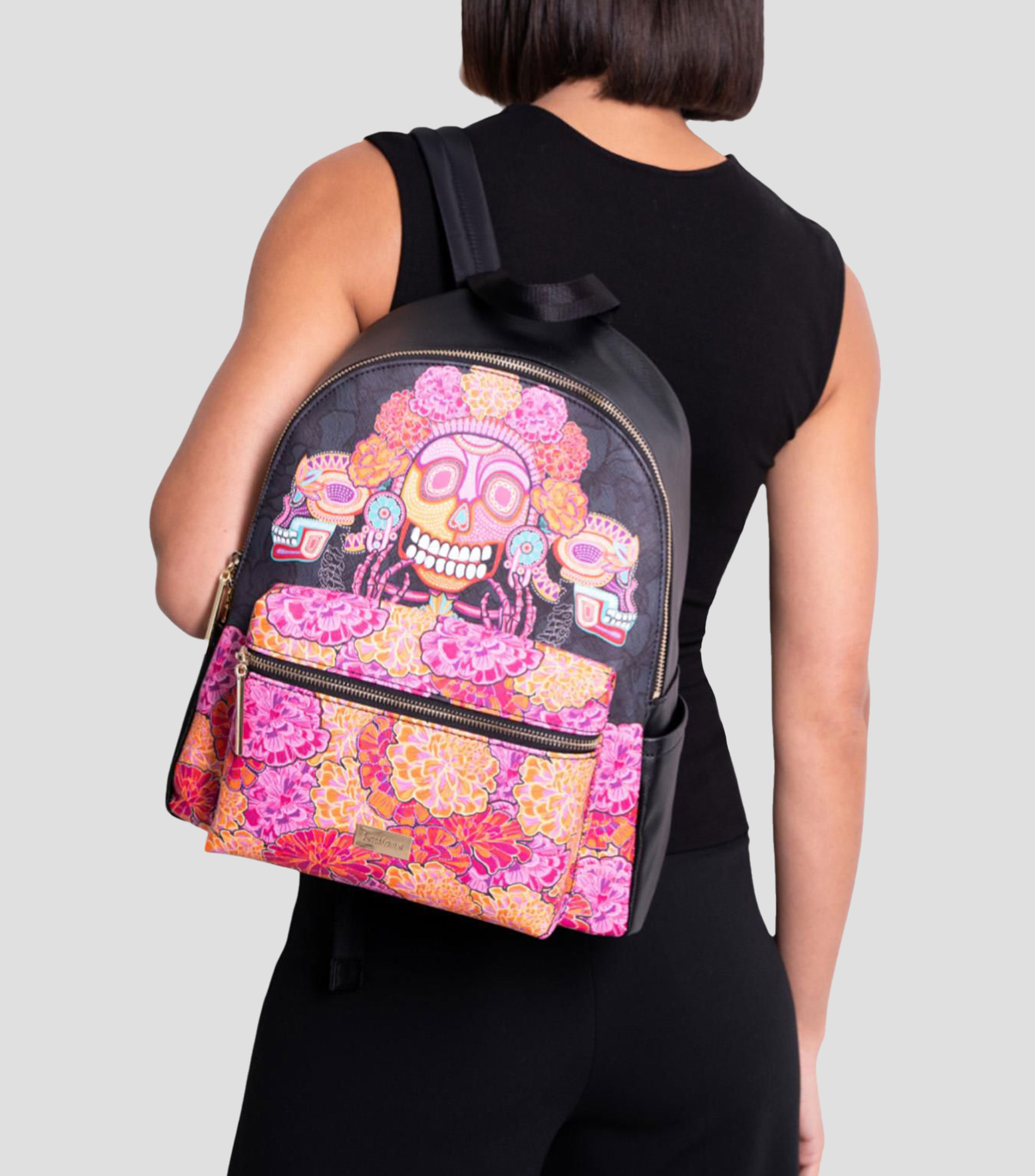 Bolsa backpack multicolor Día de Muertos con Catrina Mujer