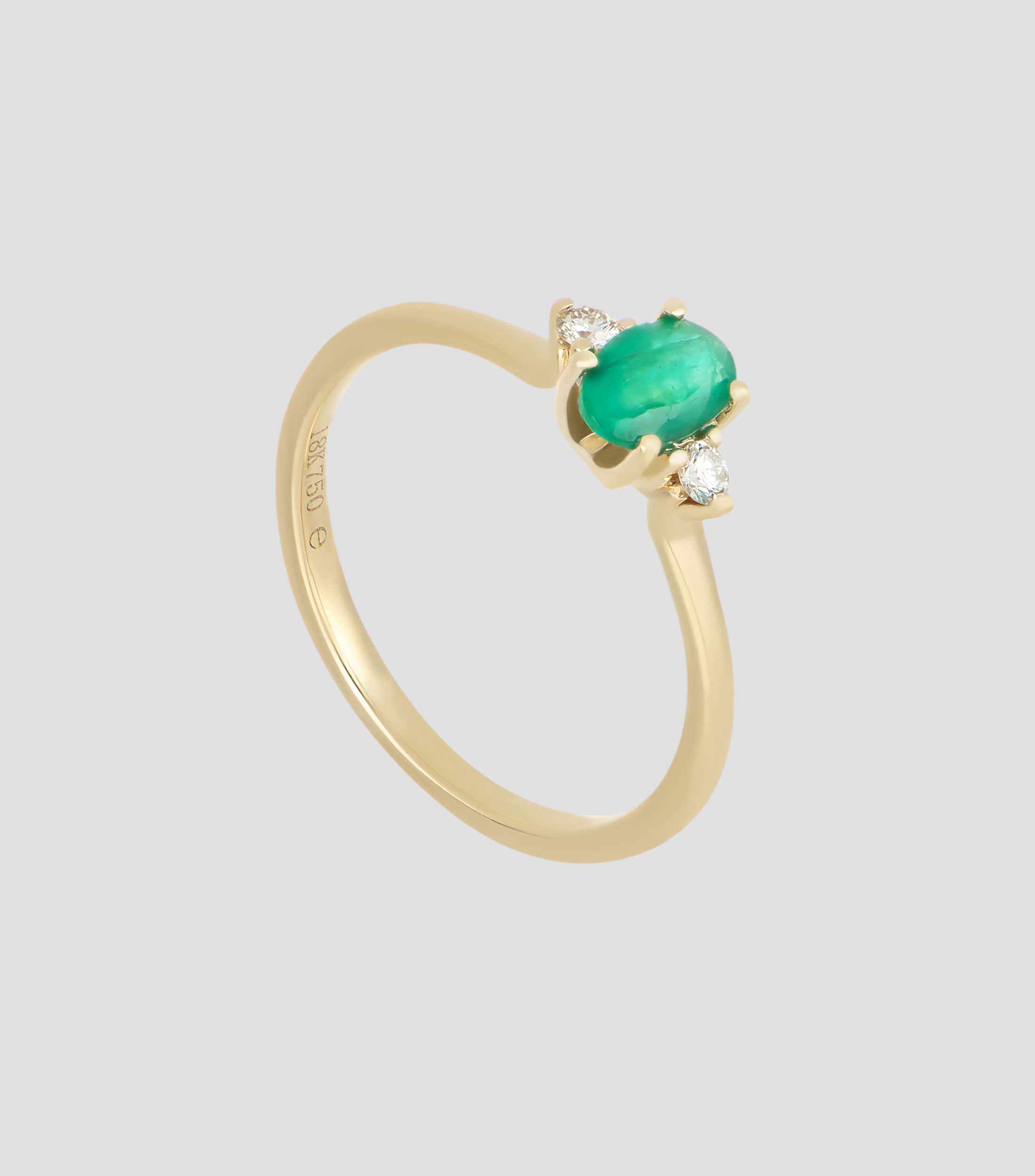 Anillo en oro amarillo de 18 Kilates con esmeralda y diamantes Mujer
