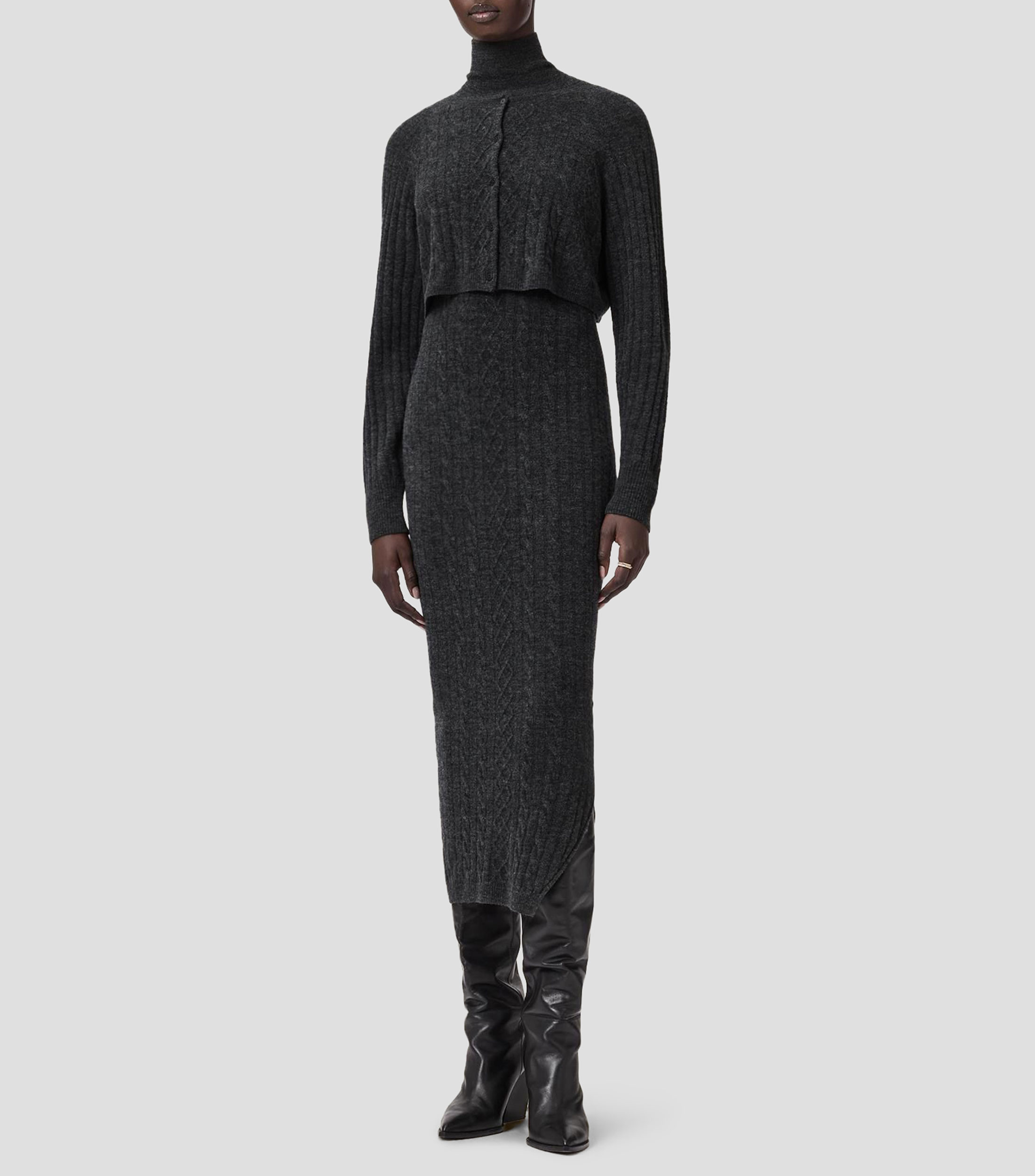 Vestido midi manga larga lisa Mujer