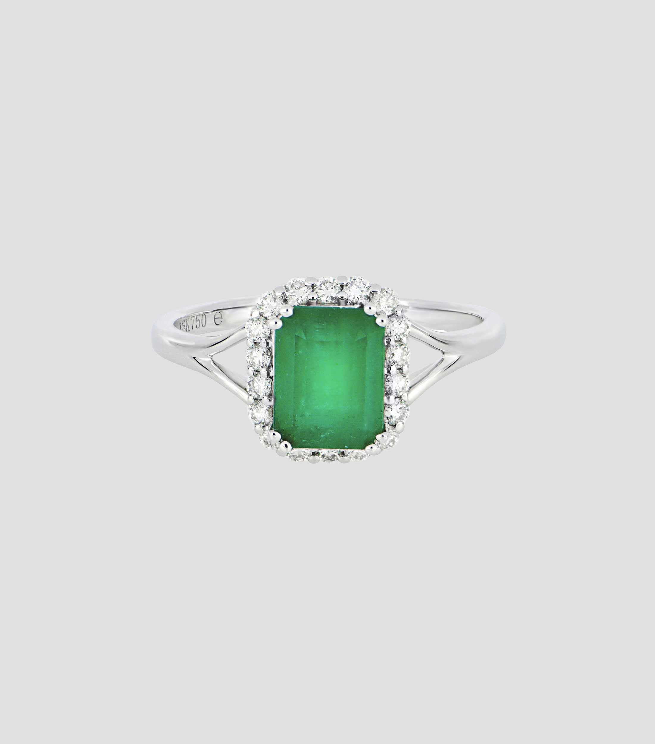 Anillo en Oro blanco de 18 Kilates con esmeralda y diamantes Mujer