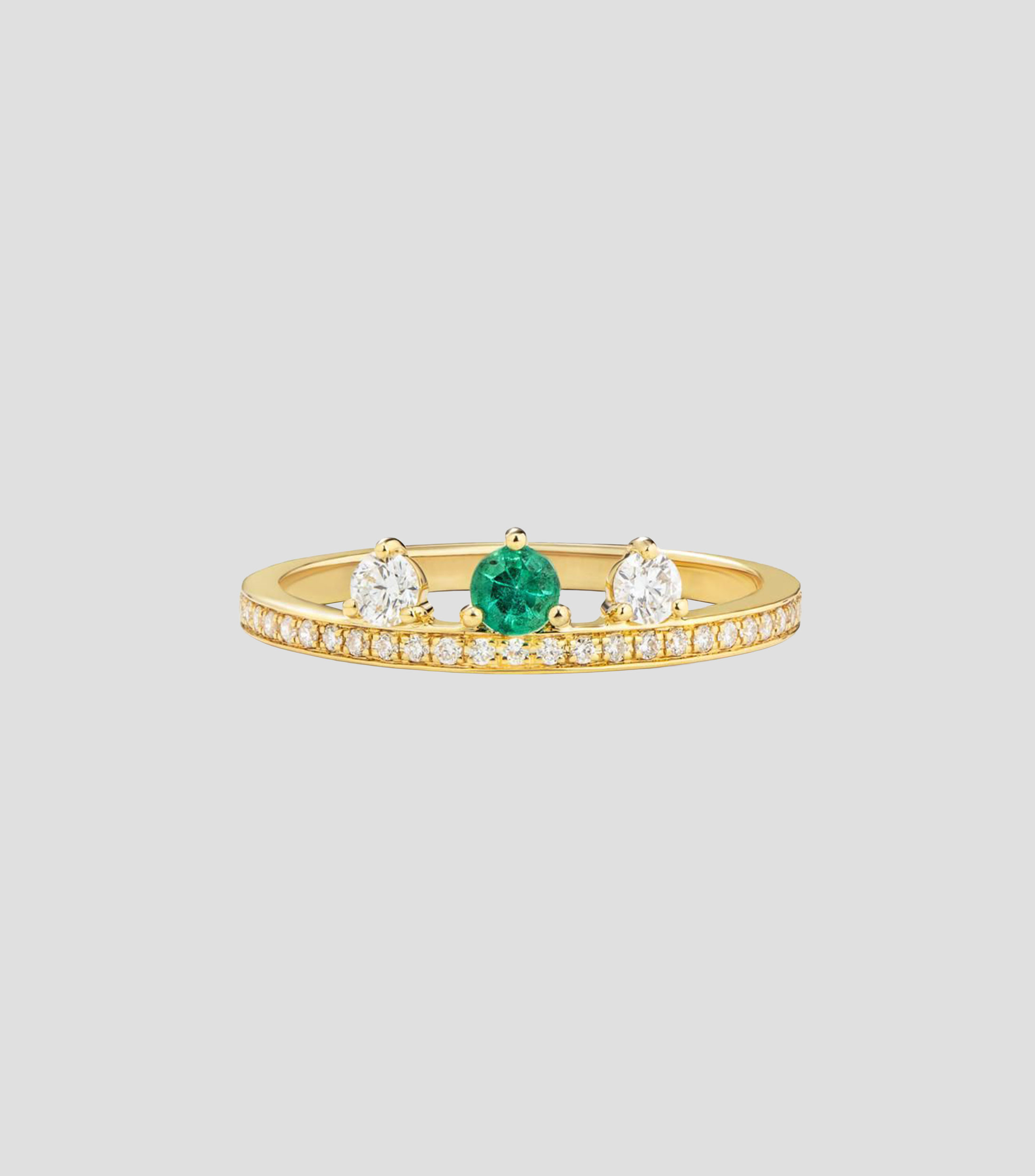 Anillo en Oro amarillo de 18 Kilates con esmeralda y diamantes Mujer