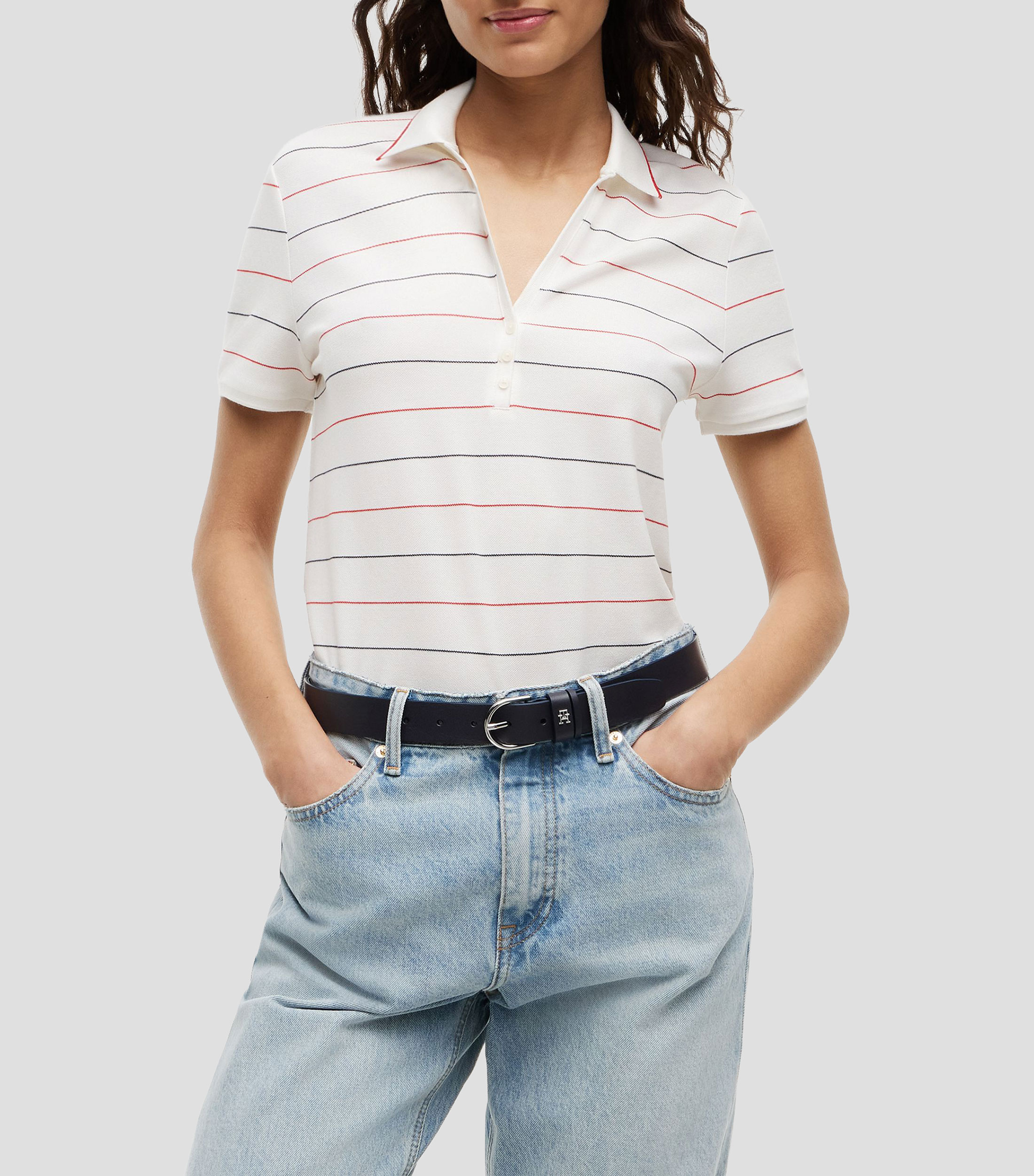 Playera tipo Polo manga corta con rayas Mujer