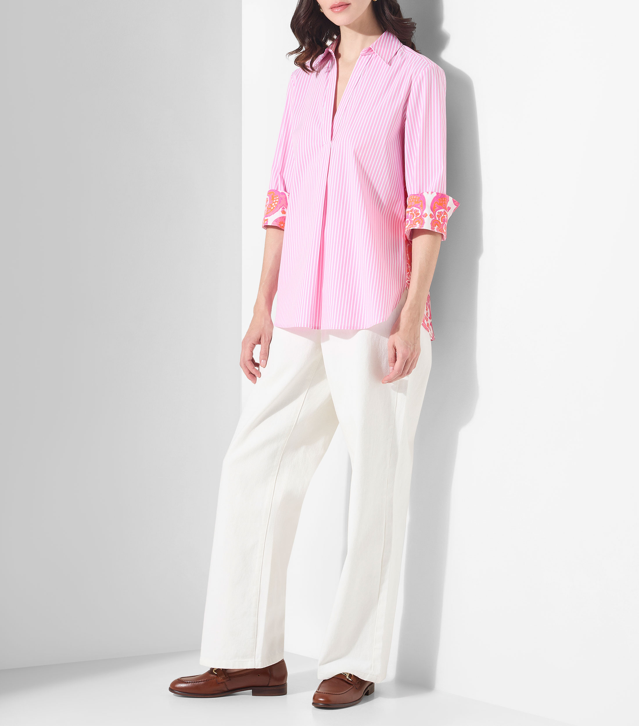 Blusa tipo túnica con rayas y manga larga Mujer