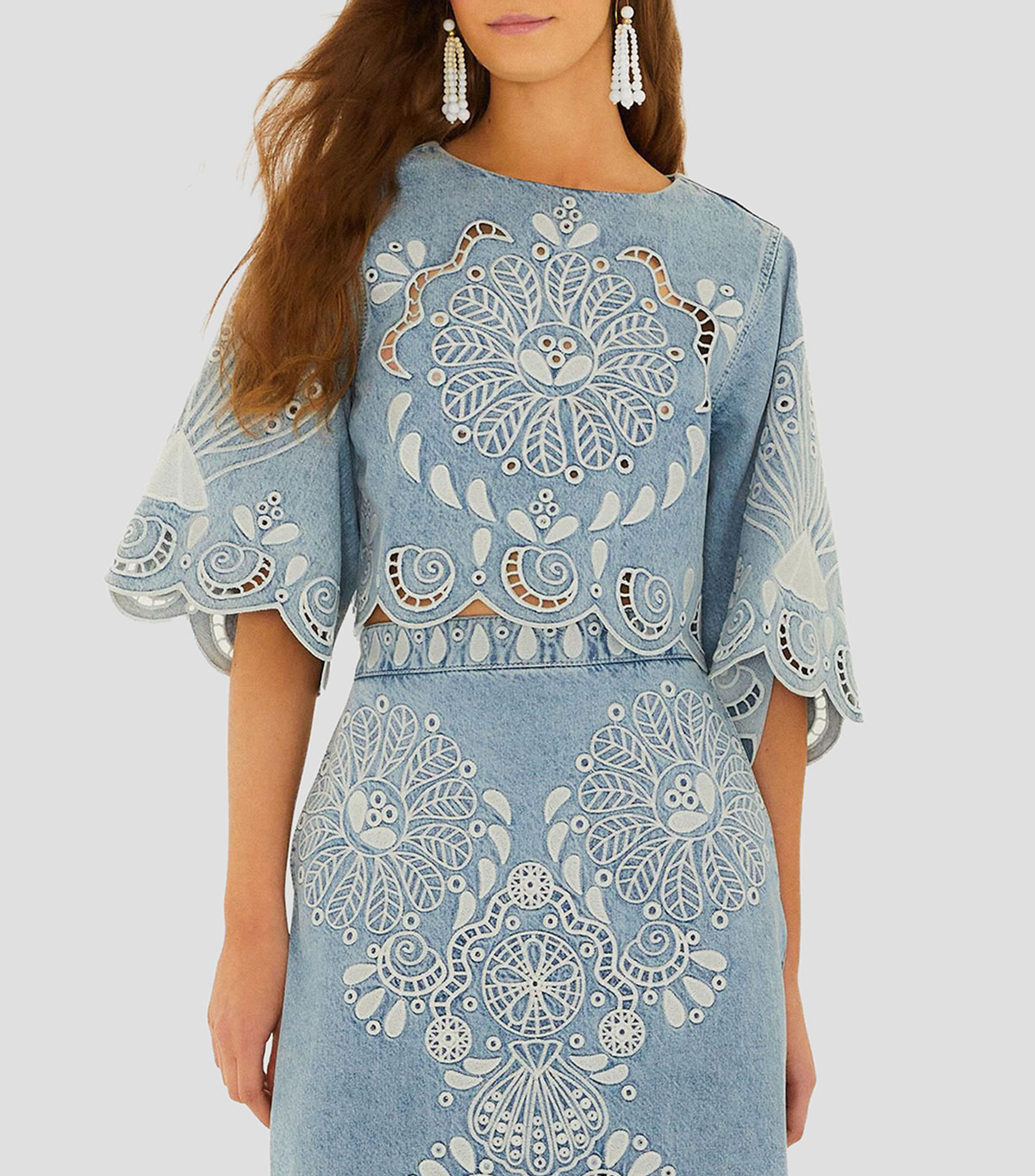Blusa de mezclilla con diseño fantasía de manga corta Richelieux Mujer