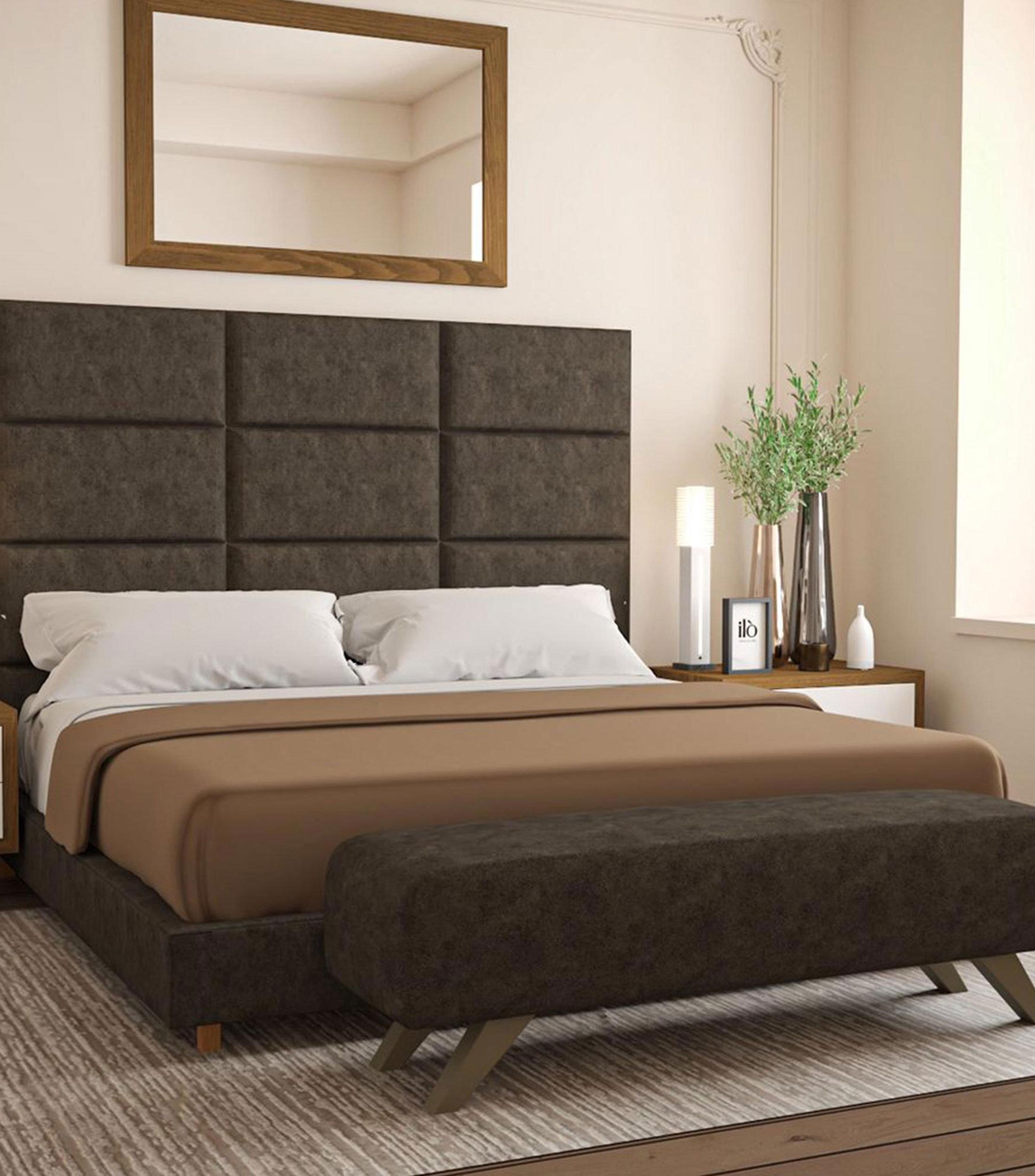 Cama king size en tela antílope