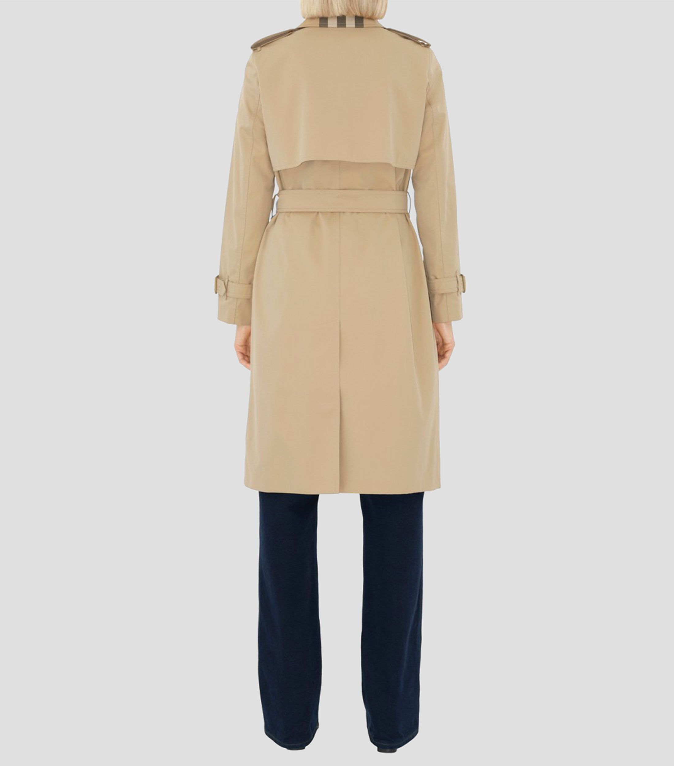 Gabardina larga con cuadros en cuello Check Mujer