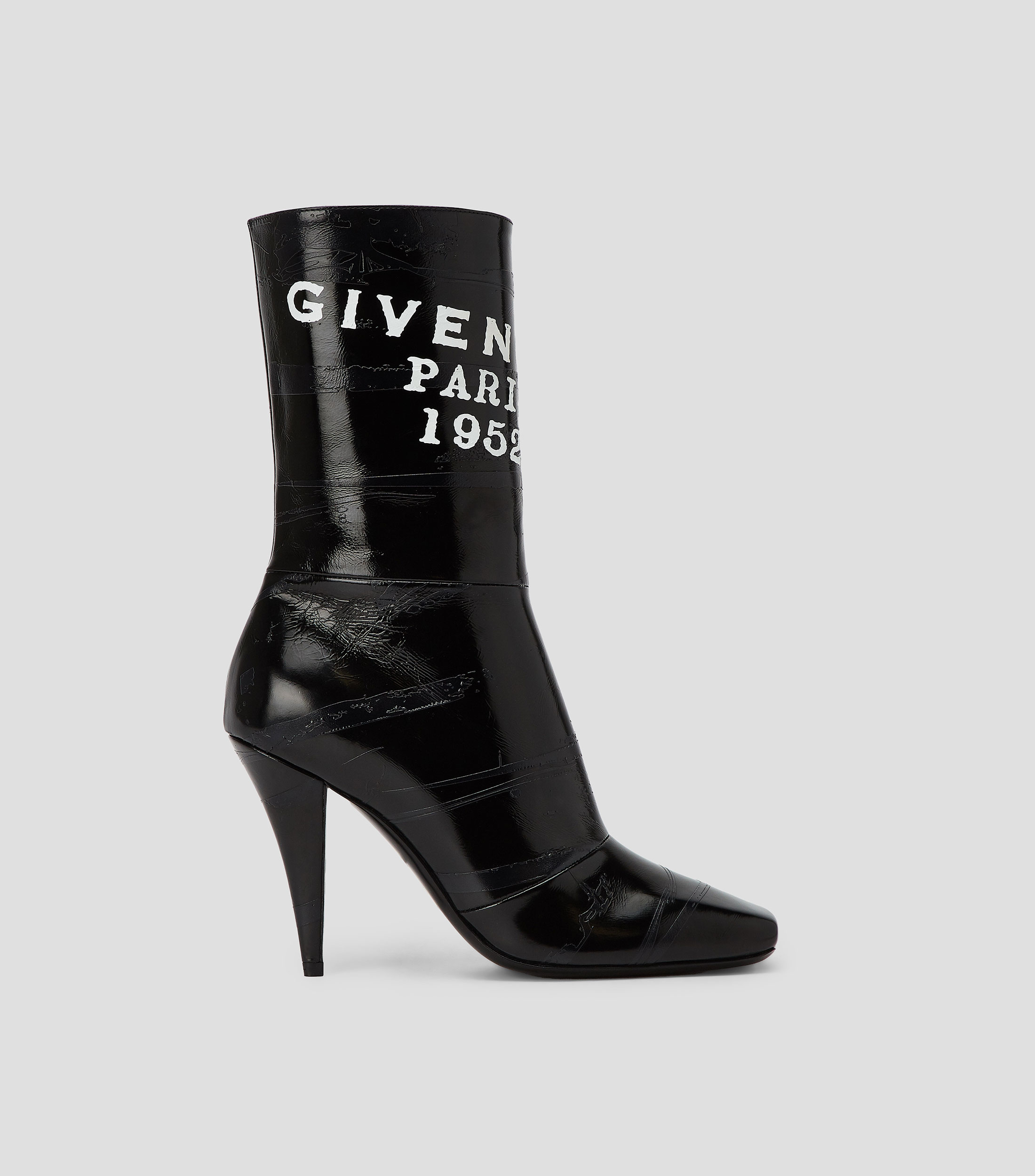 Botas combat medias Sliced Square en piel con tacón alto delgado Mujer
