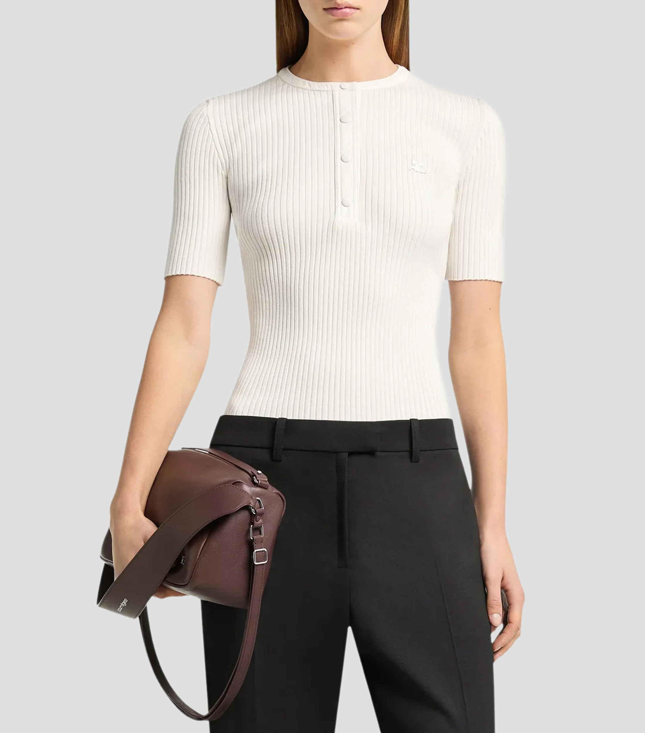 Blusa lisa con detalle a canalé manga corta Mujer