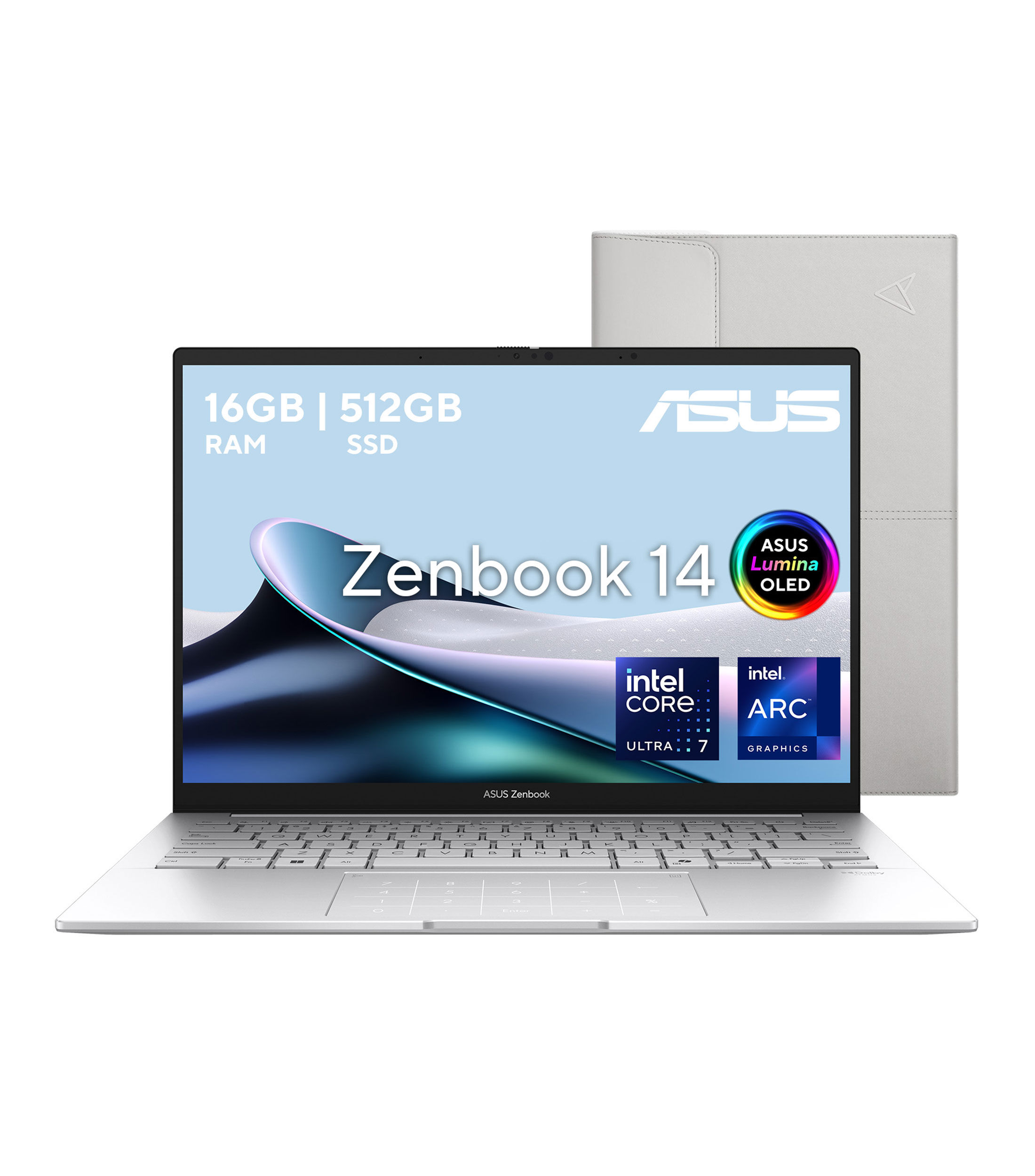 Laptop ASUS Zenbook 14, 14" OLED, Intel Core Ultra 7, RAM 16 GB, SSD 512 GB + Funda