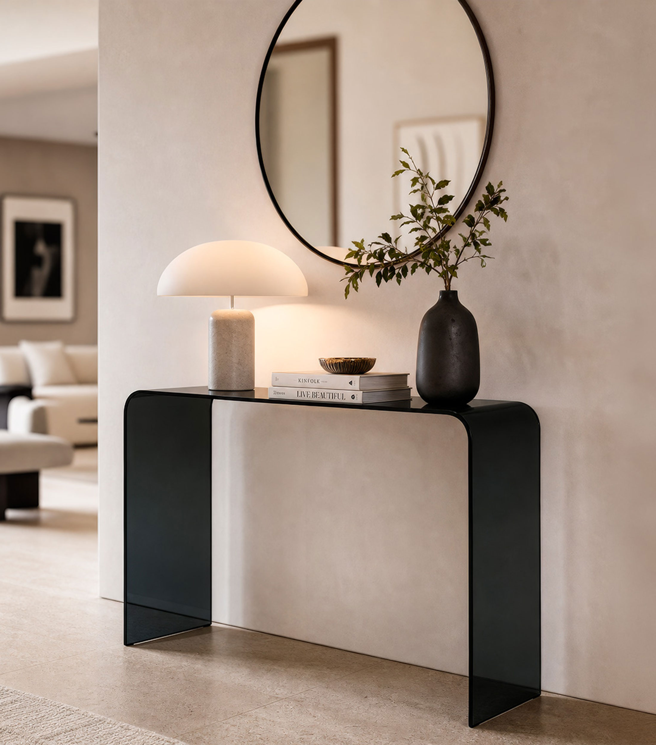 Mesa Consola BASIKO en vidrio ahumado