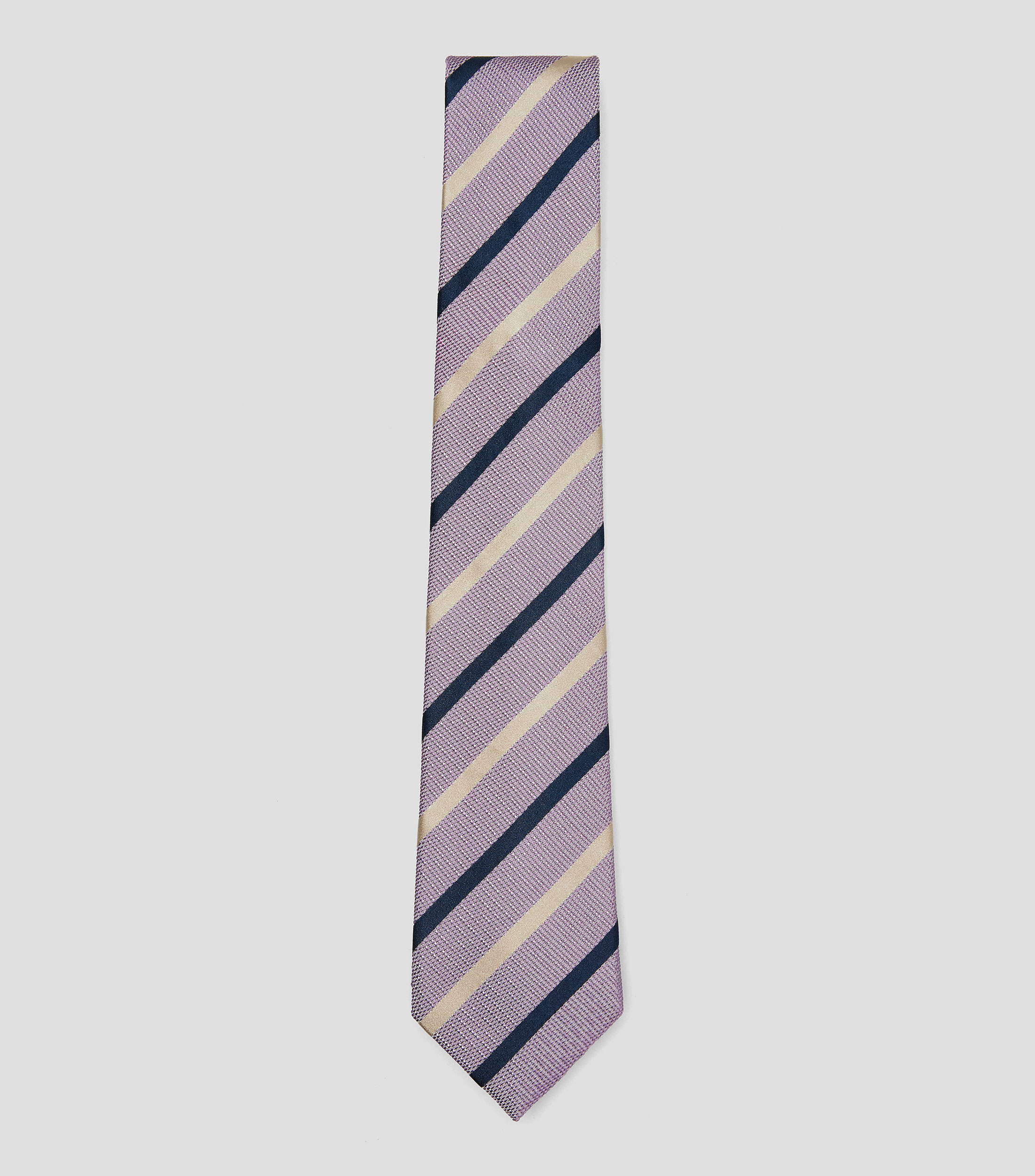 Corbata ancha en seda lila con rayas Brera