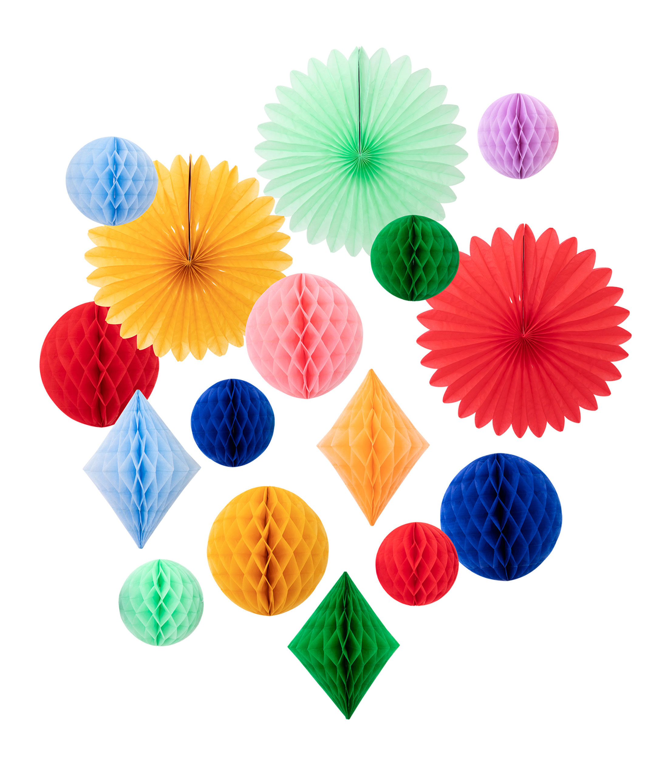 Set 16 decoraciones colgantes Rainbow Honeycomb