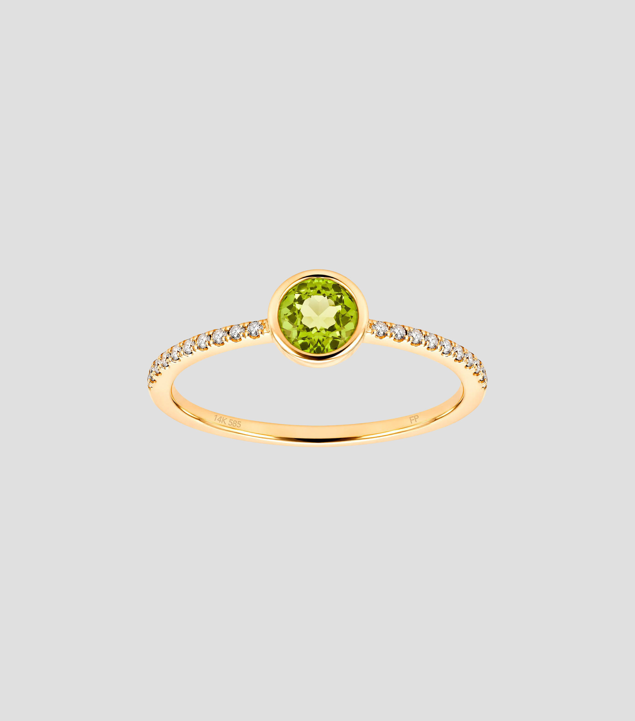 Anillo en Oro de 14 Kilates con Brillantes y peridot Mujer