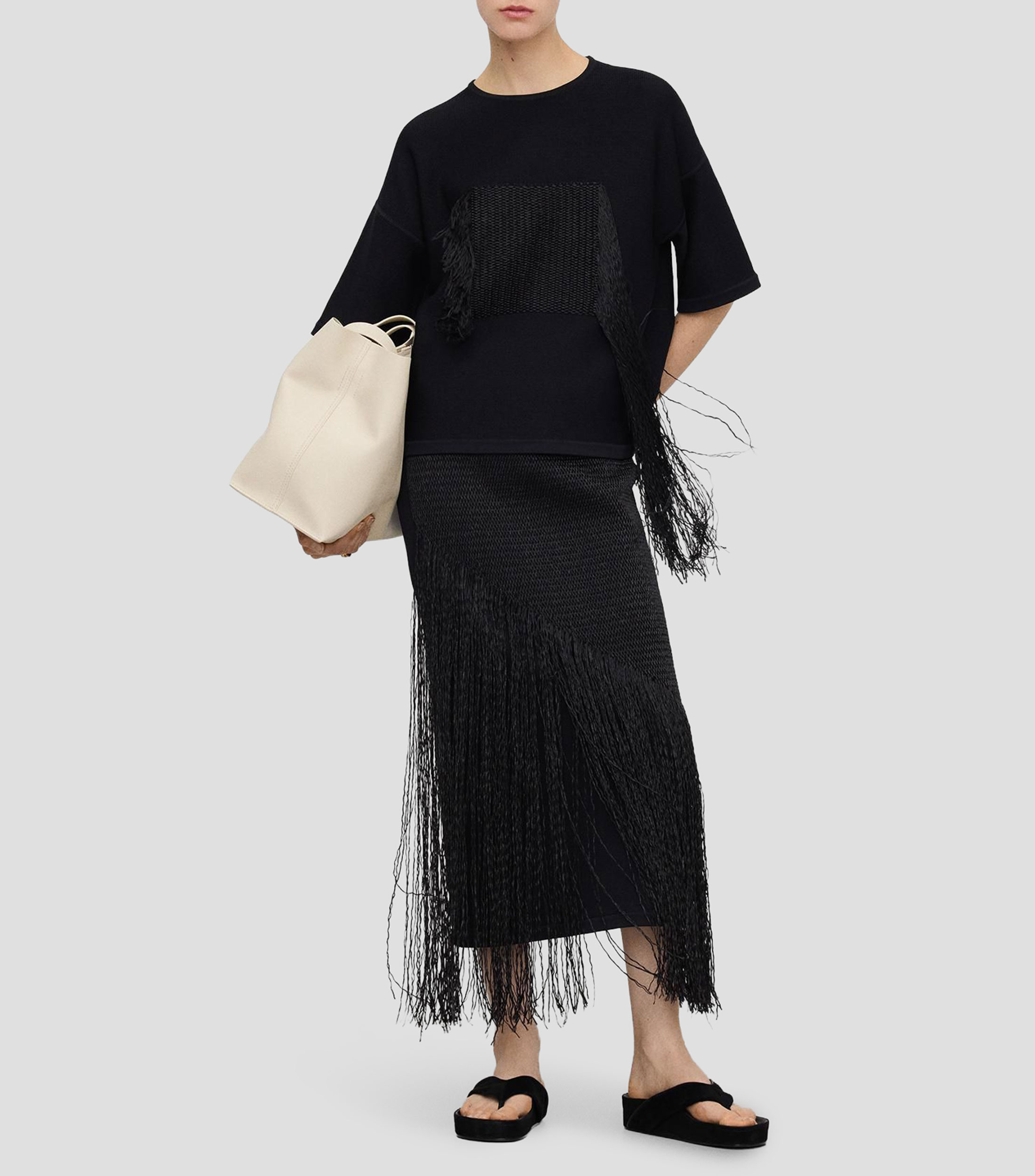 Falda midi de corte recto lisa Mujer