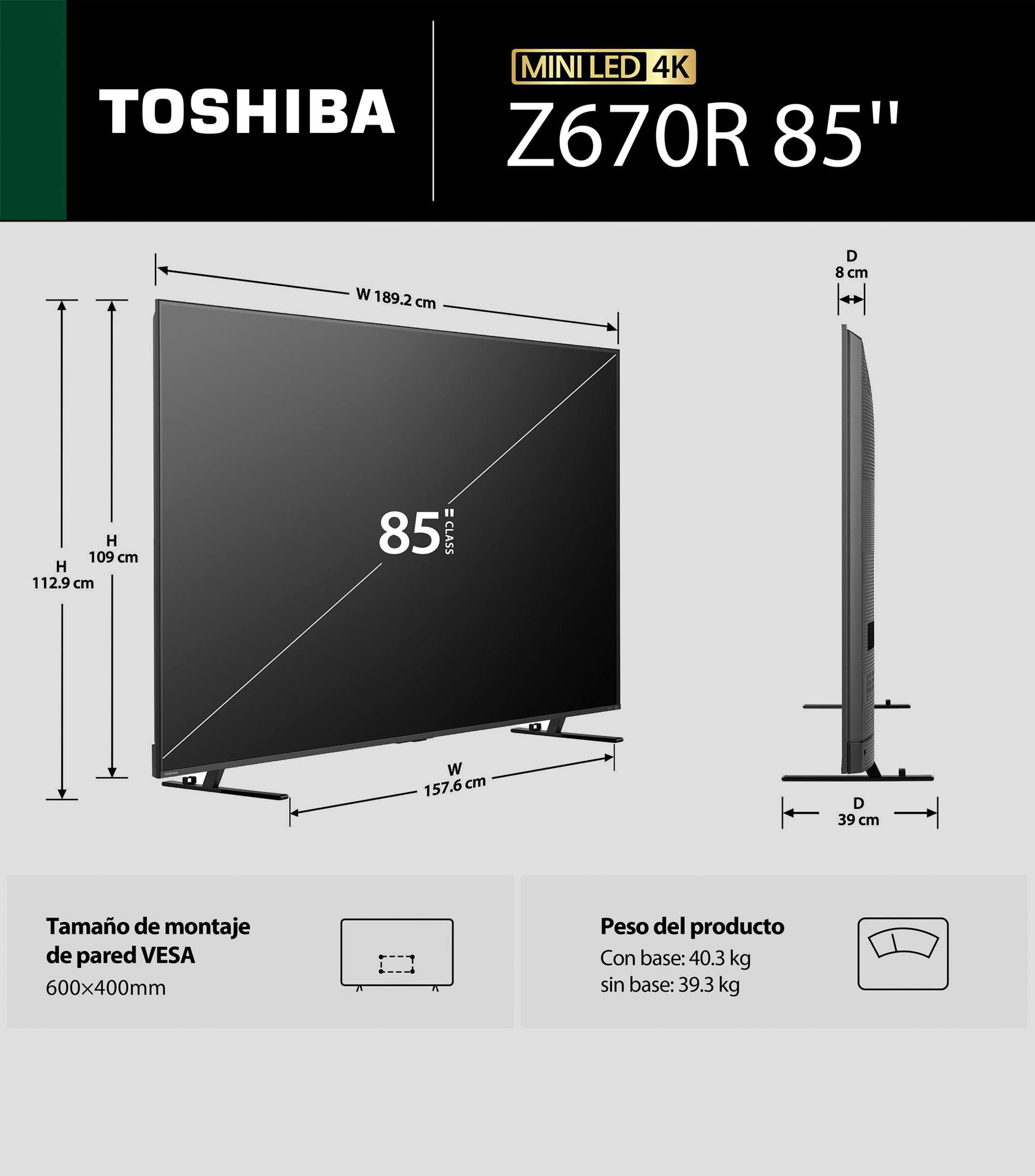 Pantalla 85 Pulgadas Plana MiniLED 4K 85Z670RM FIRE TV