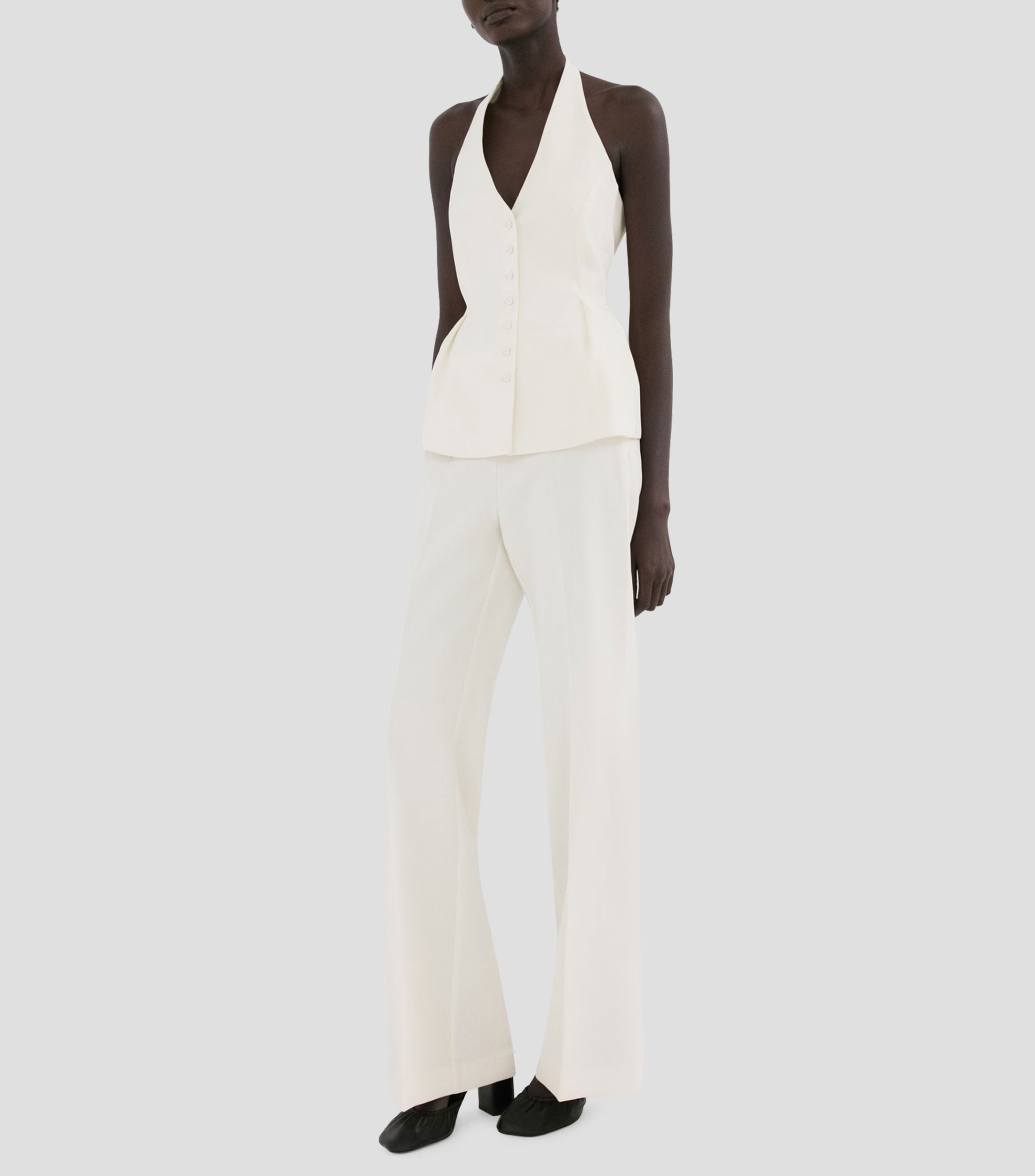 Top cuello V sin mangas liso Mujer