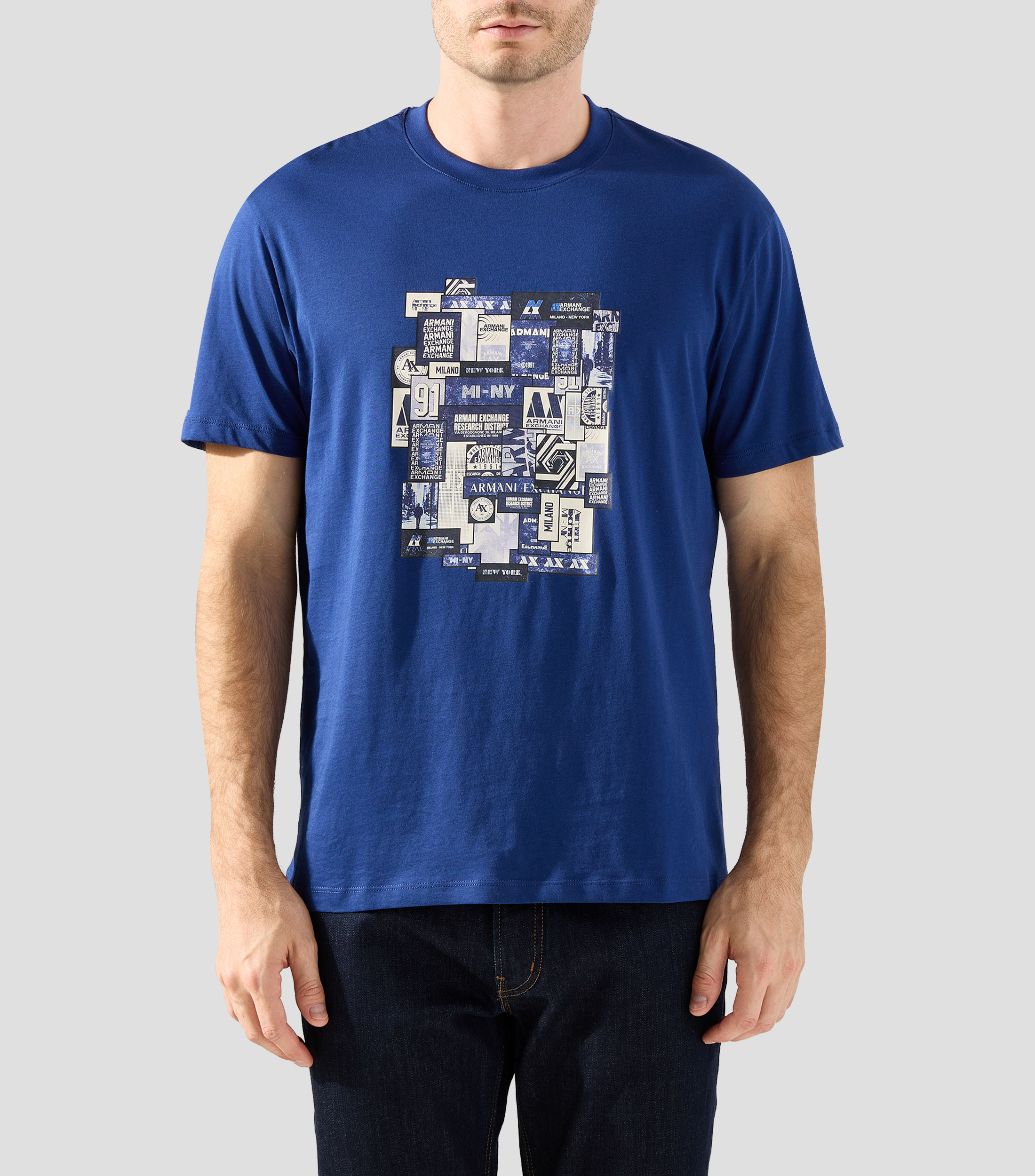 Playera cuello redondo manga corta con estampado Hombre