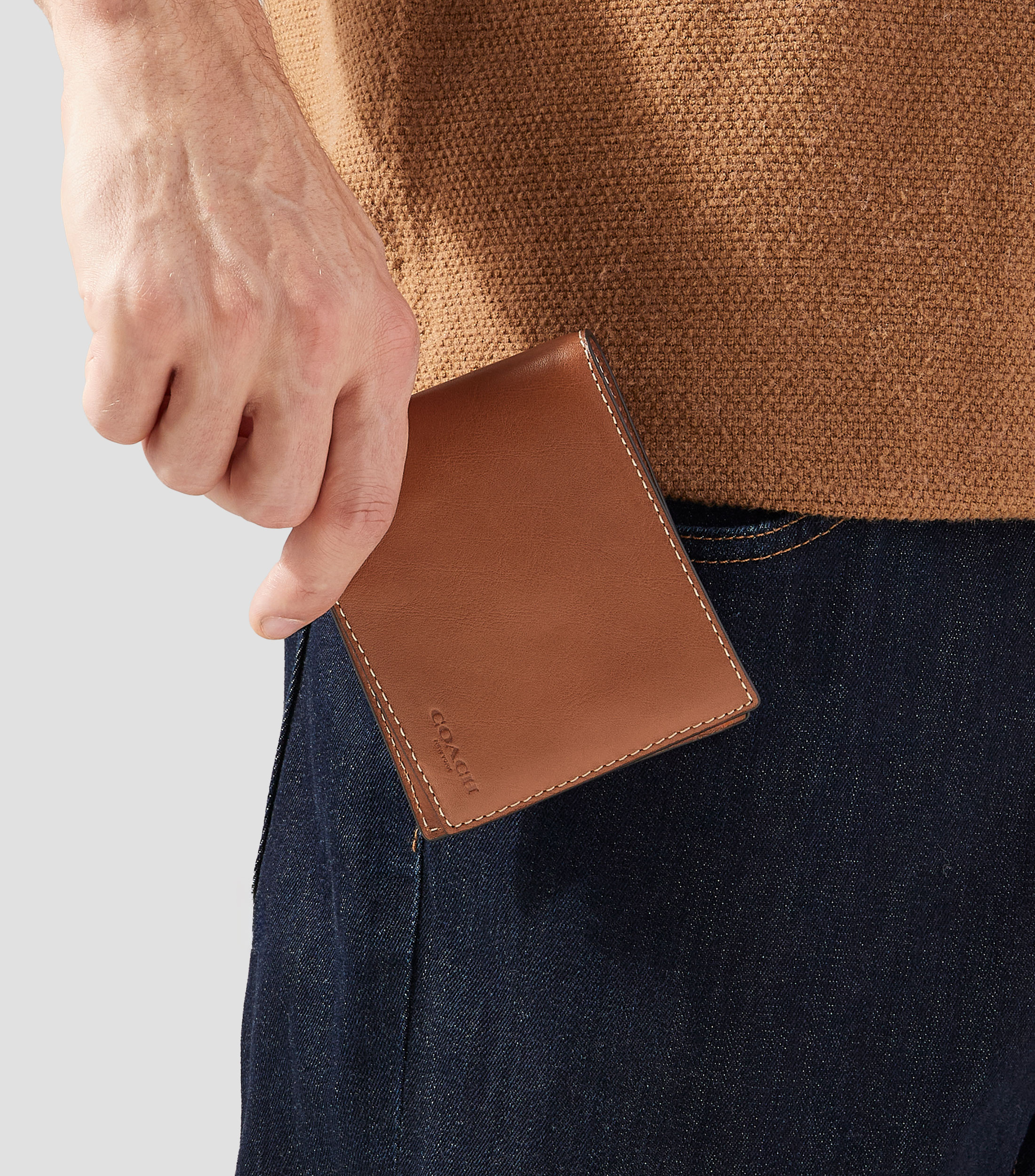 Cartera bifold 3 en 1 en piel lisa Hombre