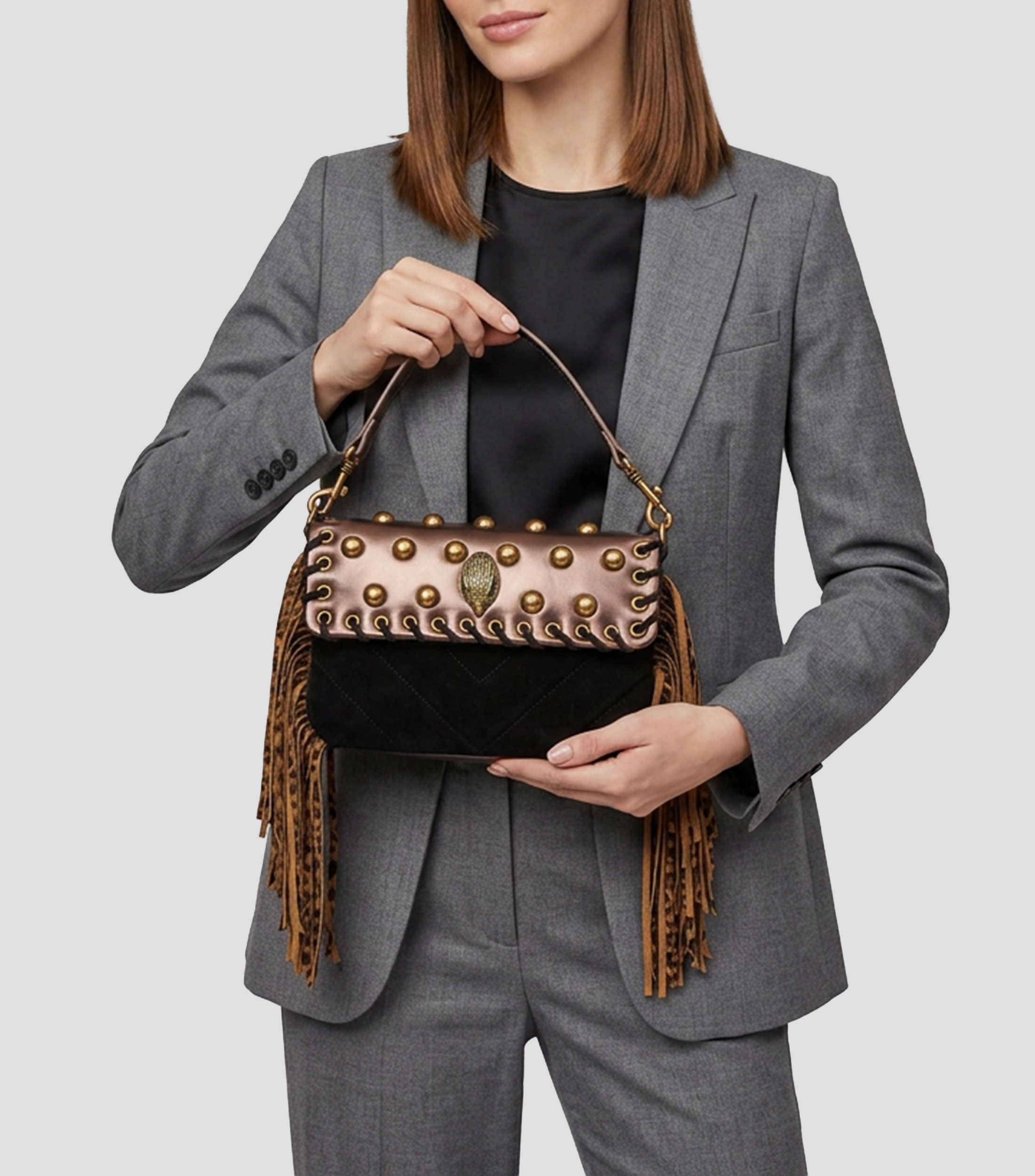 Bolsa Shoulder en piel vacuna Oxford Finge fantasía Mujer
