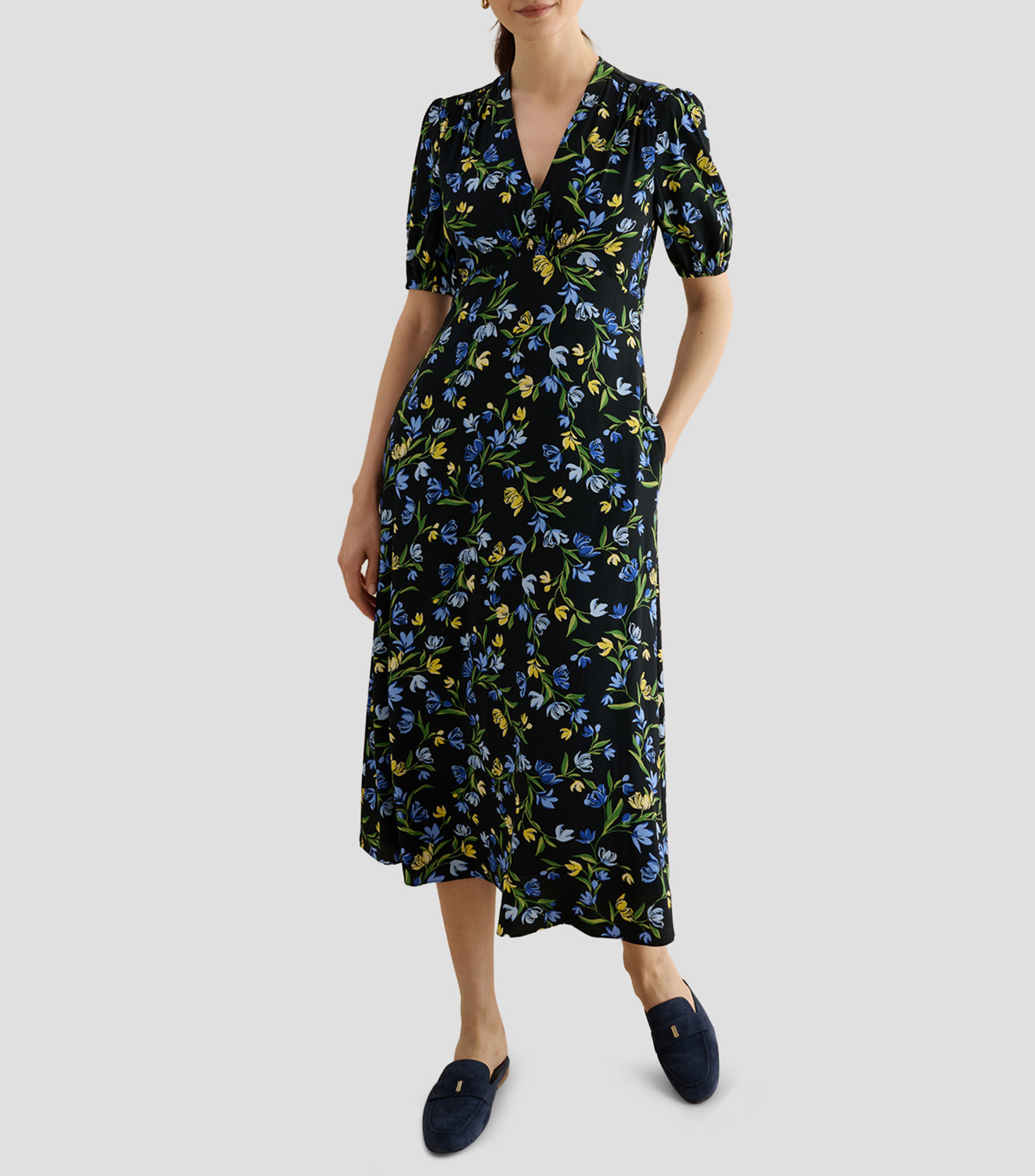 Vestido midi manga corta fantasía Mujer
