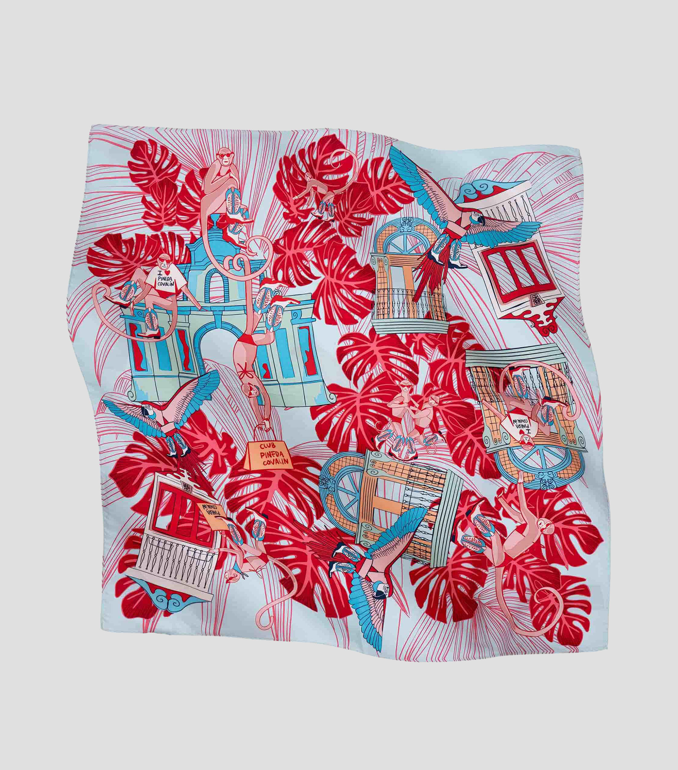 Mascada en seda rojo estampada Mujer