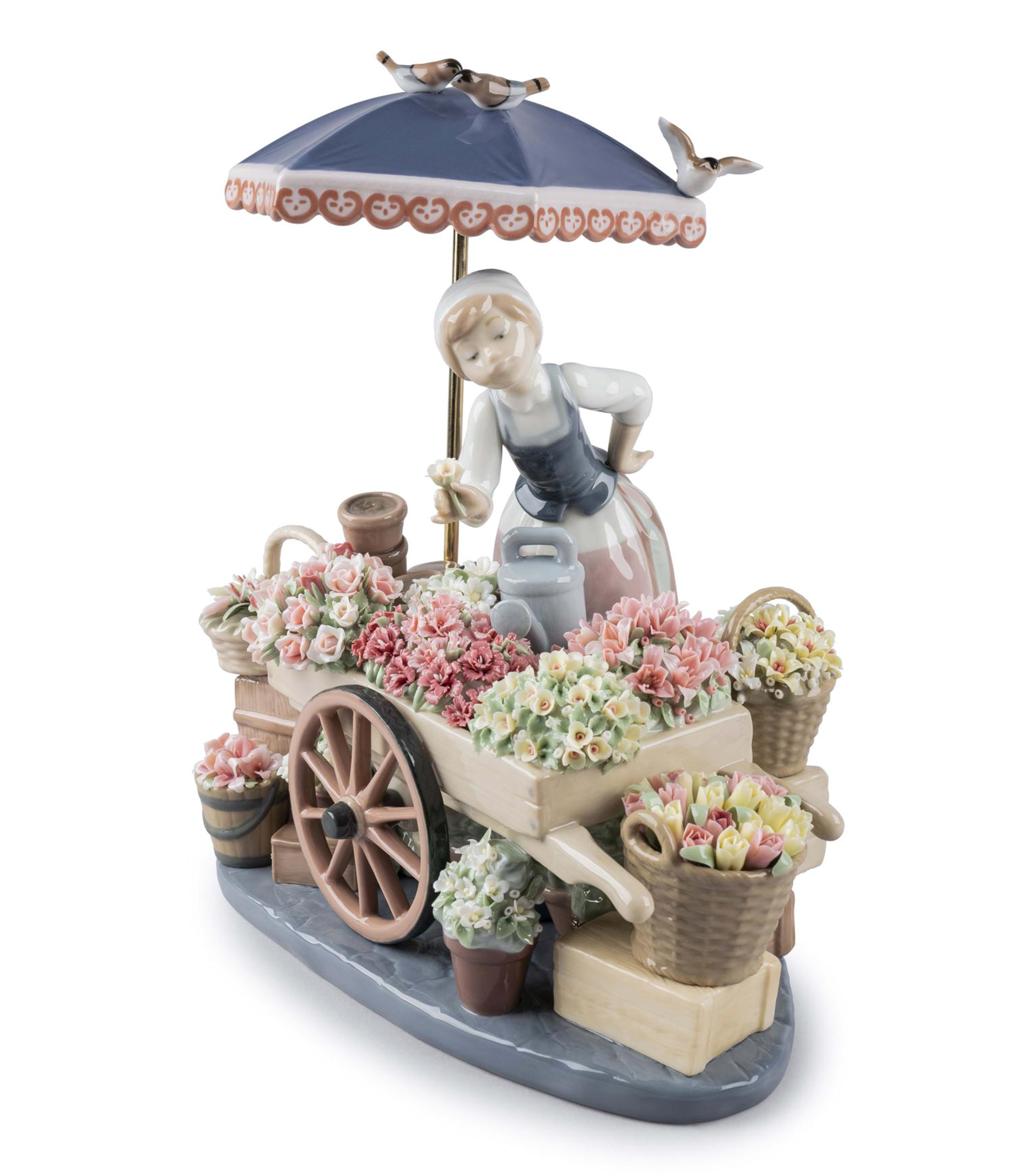 Figura Decorativa "Mujer, Puesto de Flores" en porcelana