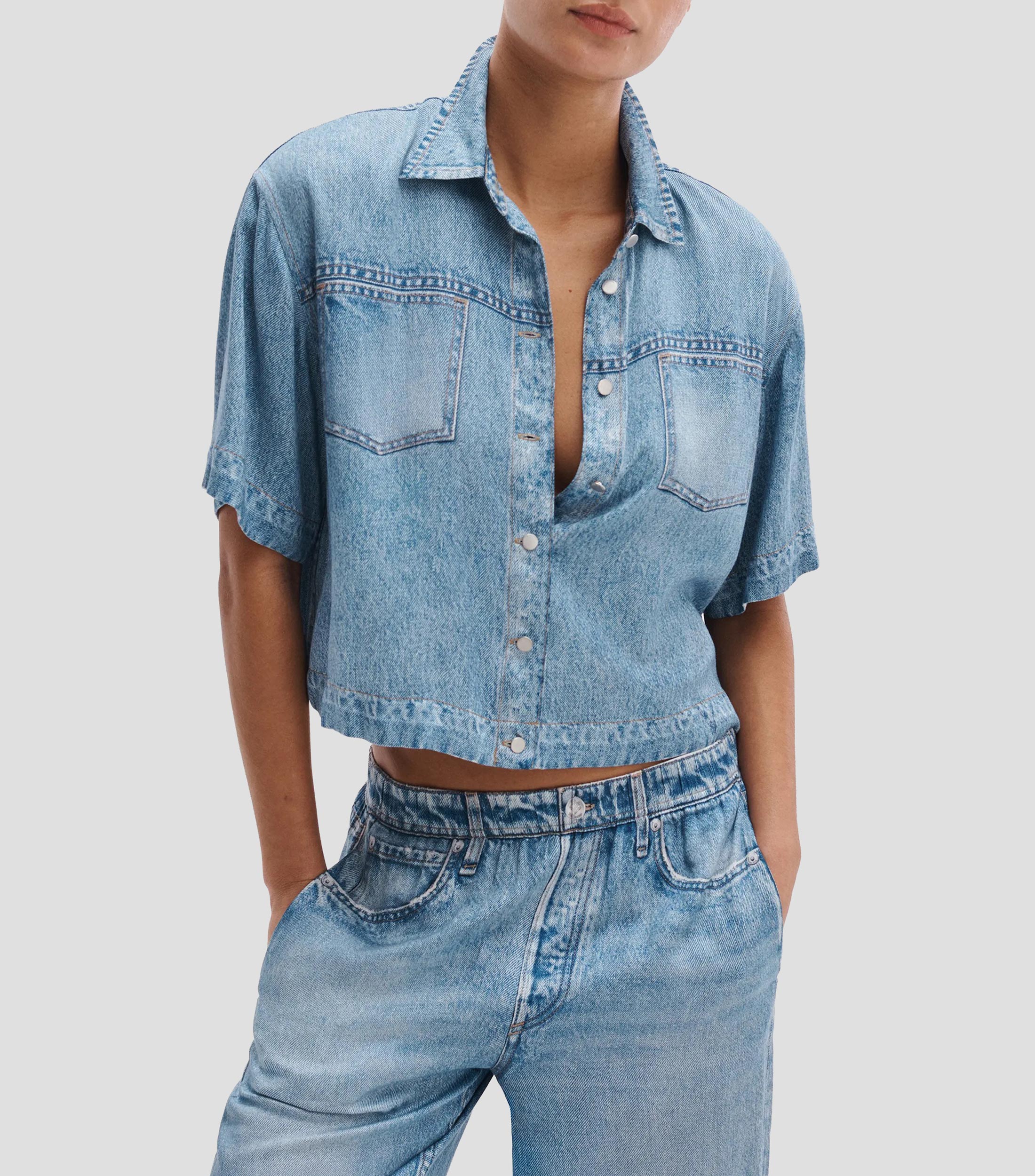 Blusa lisa manga corta Mujer