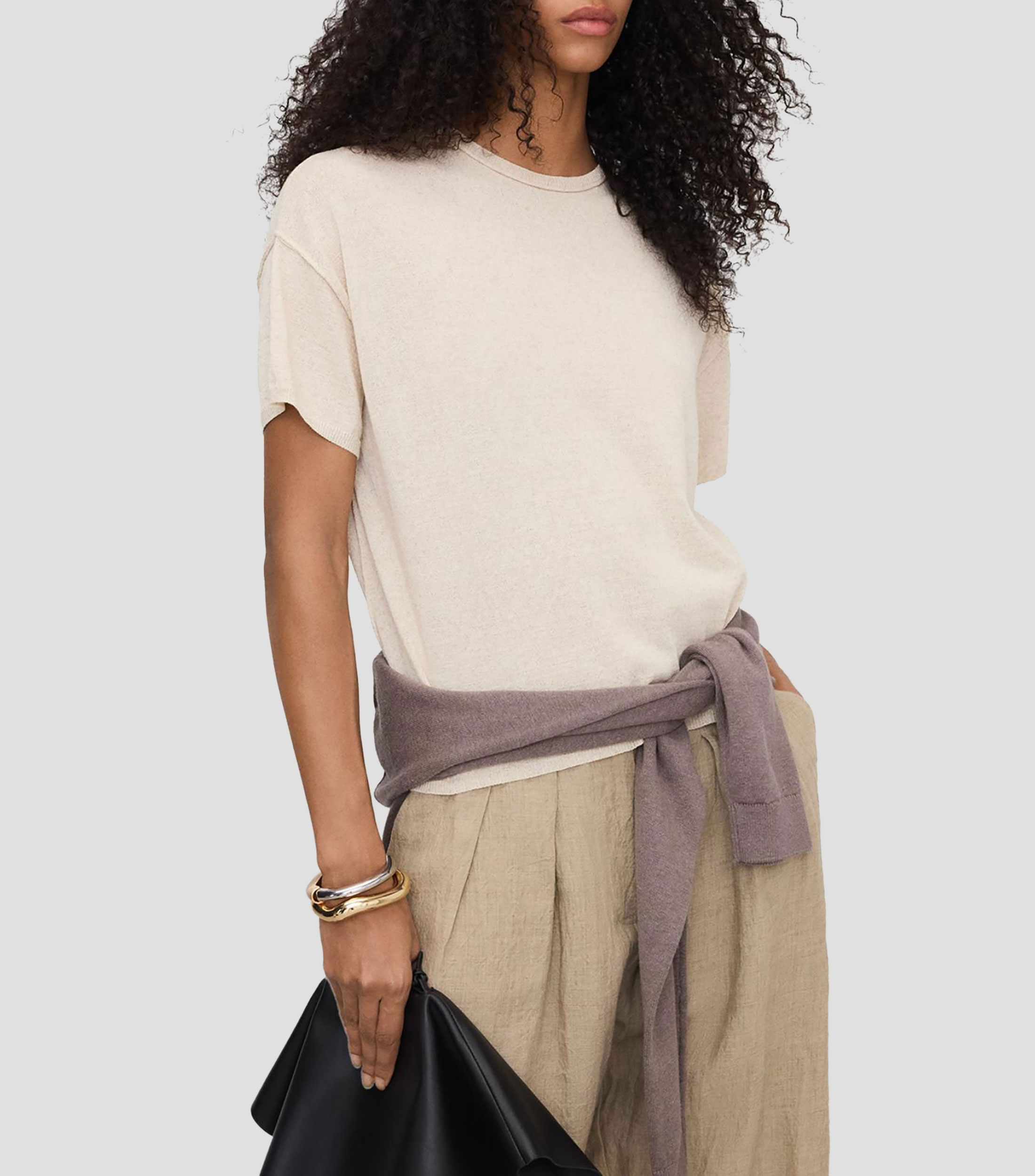 Blusa lisa con manga corta Mujer