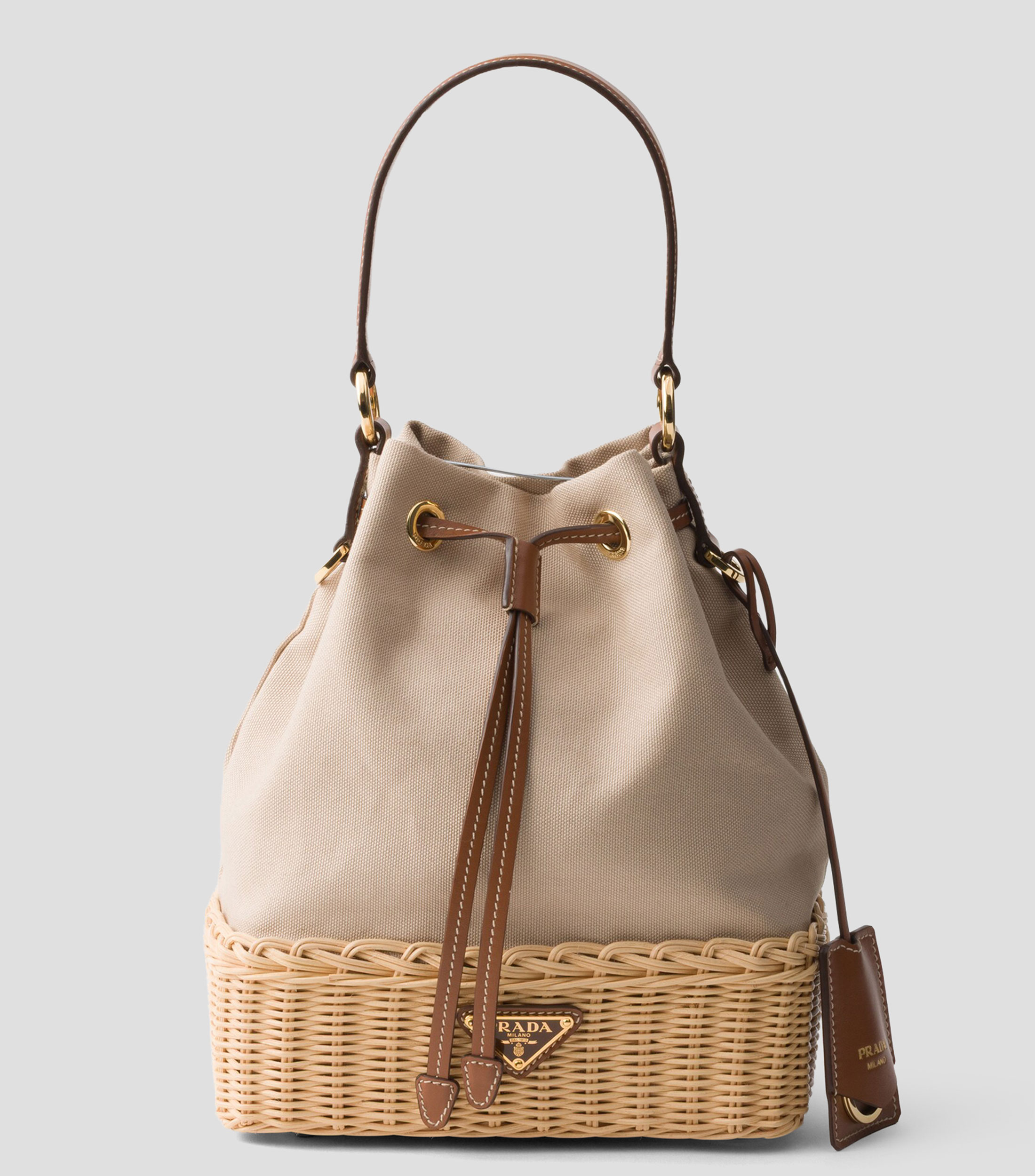 Bolsa saco de mimbre y lona Mujer