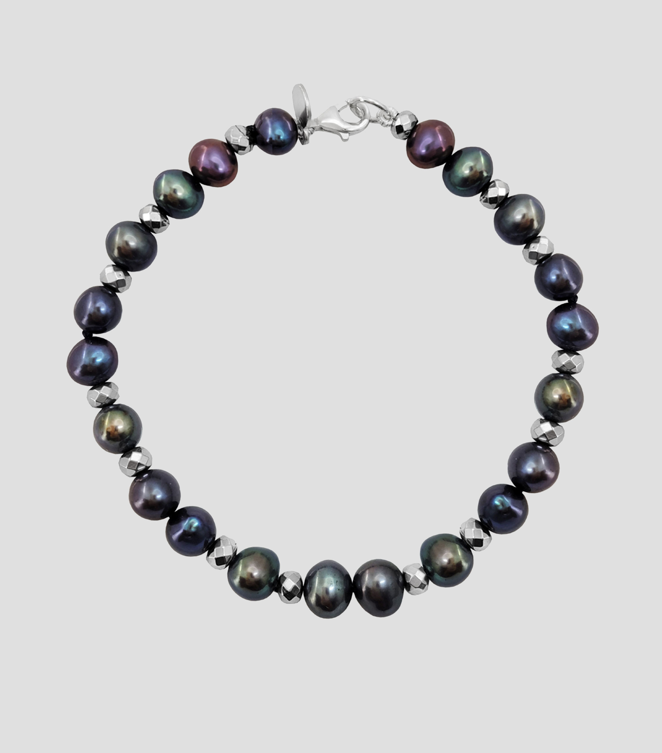 Pulsera en plata .925 con perlas moradas y hematita Perlas Mujer