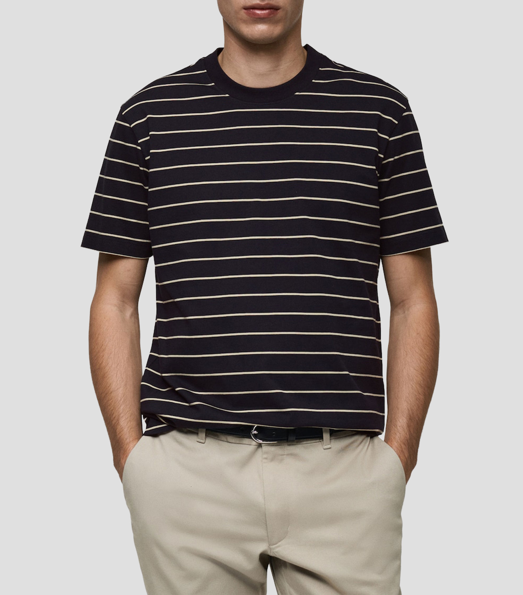 Playera cuello redondo manga corta con rayas Hombre