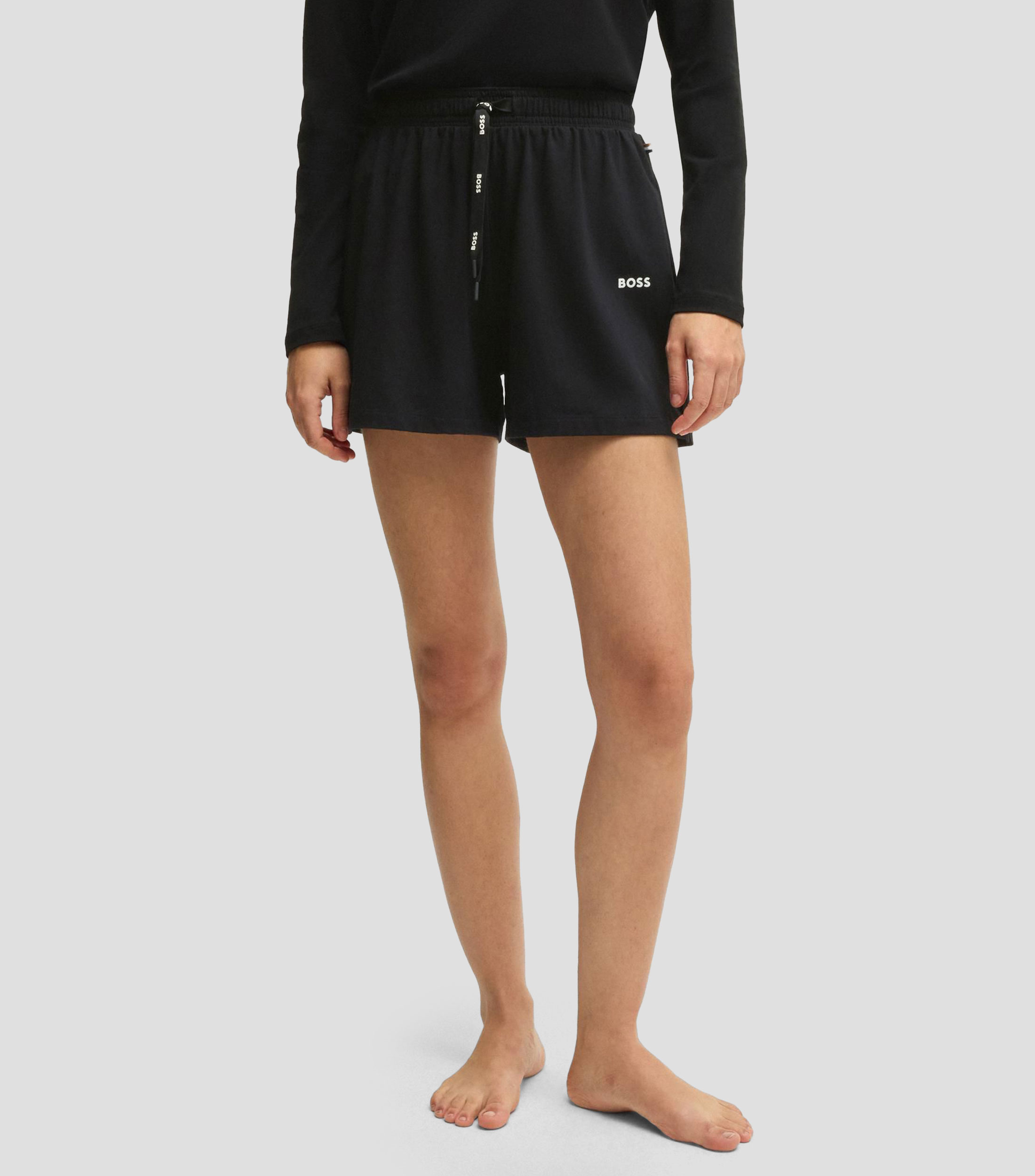 Short pijama de algodon elastico con cordon en la cintura y logo estampado Mujer