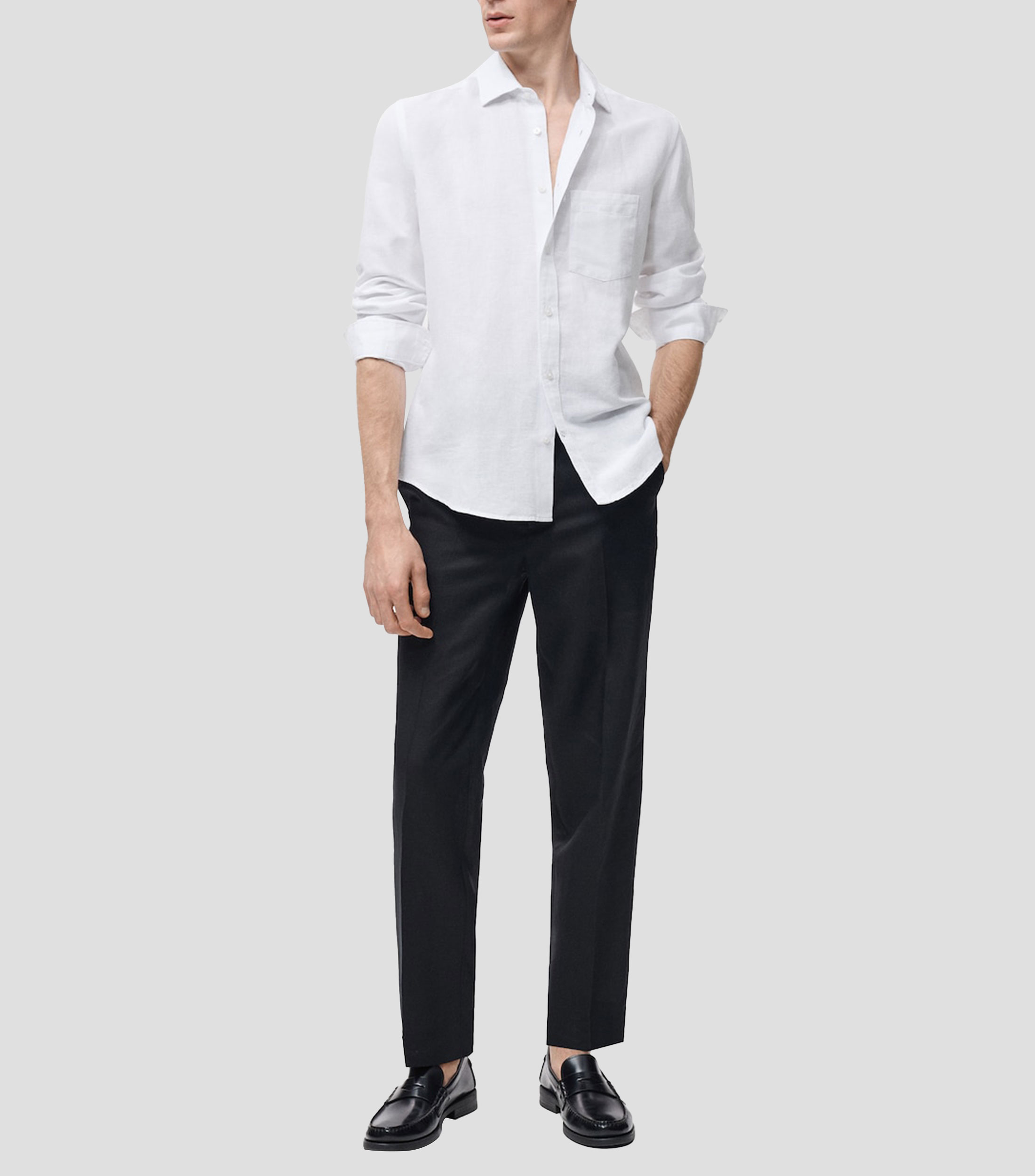Camisa lisa manga larga Hombre